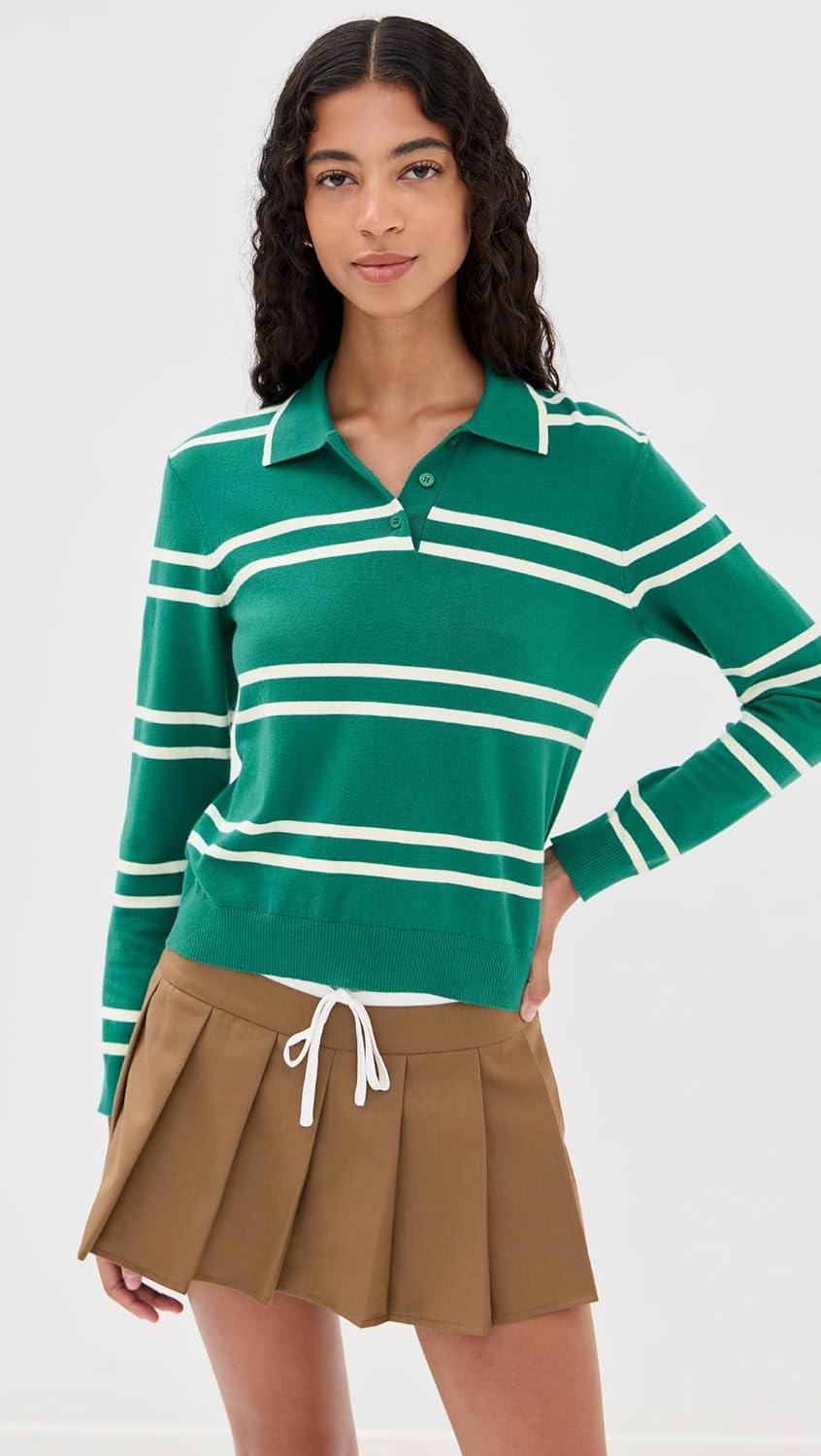 State & Lake Women's Long Sleeve Striped Polo - Image 2