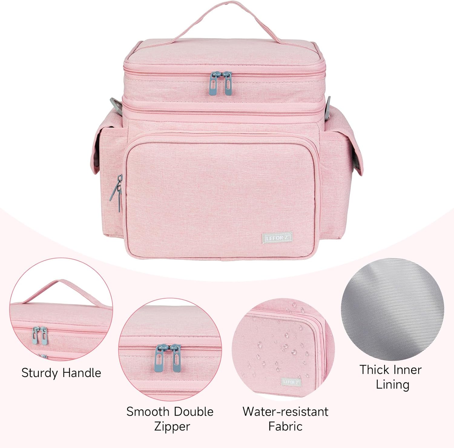 LEFOR·Z Sewing Supplies Organizer(10.5 x 8 x 9inch),Double-Layer Sewing Accessories Storage Bag,Protable Travel Sewing Box Sewing Basket for Sewing Tools,Pink(Bag Only)