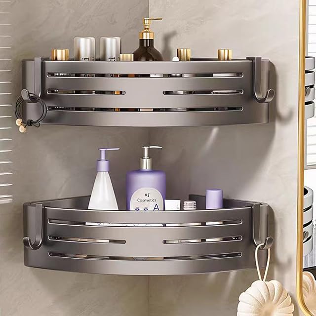 SRURLLUG Rustproof Corner Shower Caddy No Drilling Wall Mounted Shower Shelves Large Capacity Bathroom Shower Organizer Wall Shampoo
