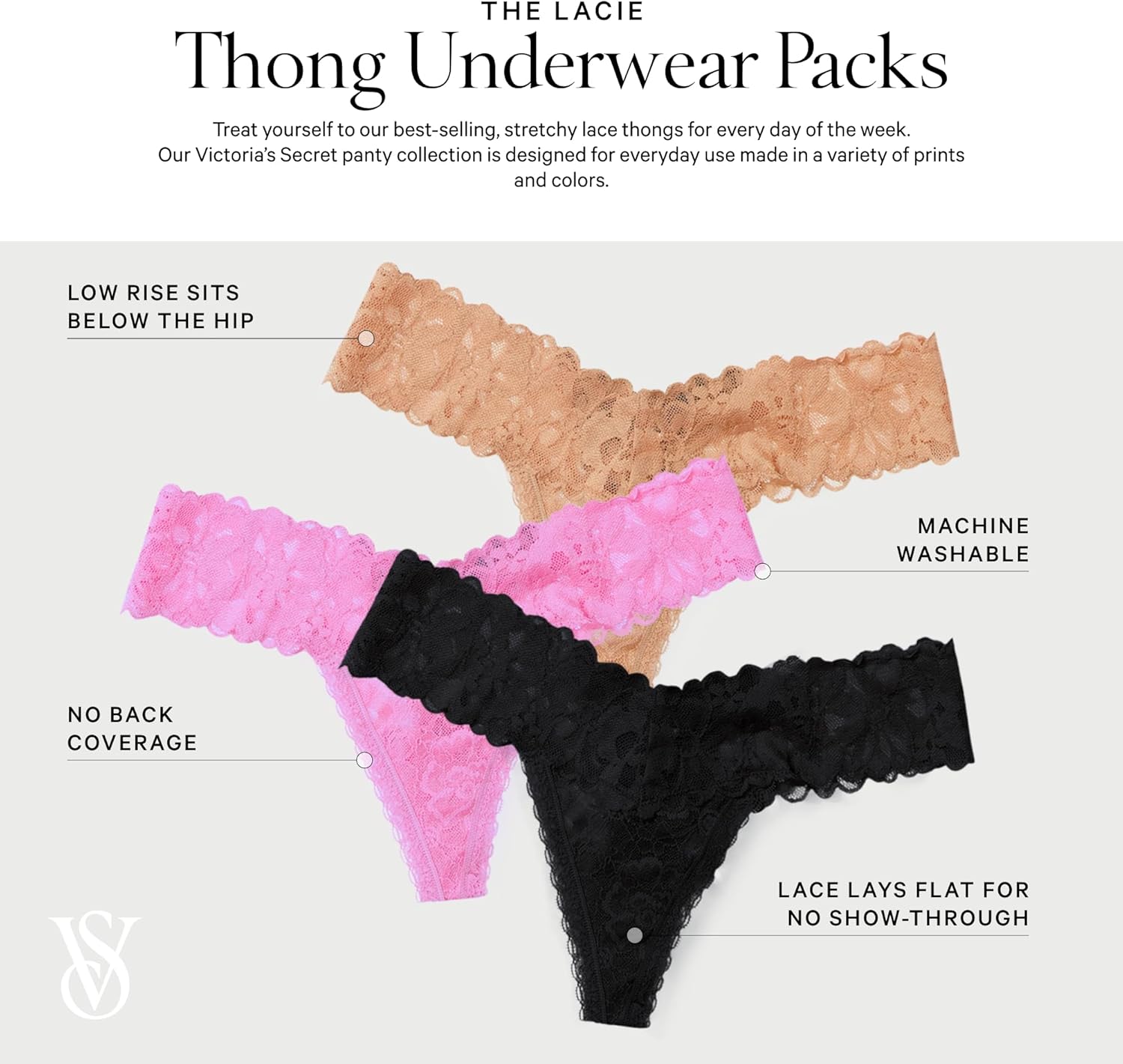 Victoria's Secret Women's Lace Thong Underwear, Panties for Women, Multi Pack - Image 5