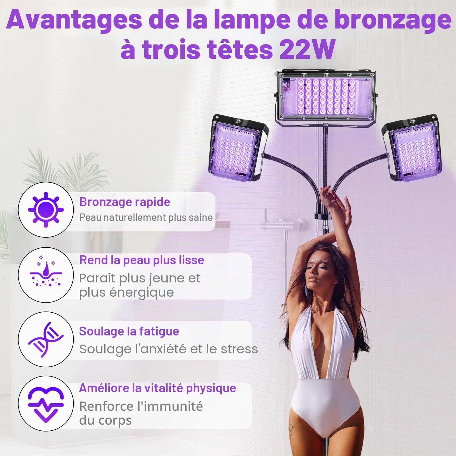 Lampe de Bronzage 144 LEDs Visage Corps Réglable Noir