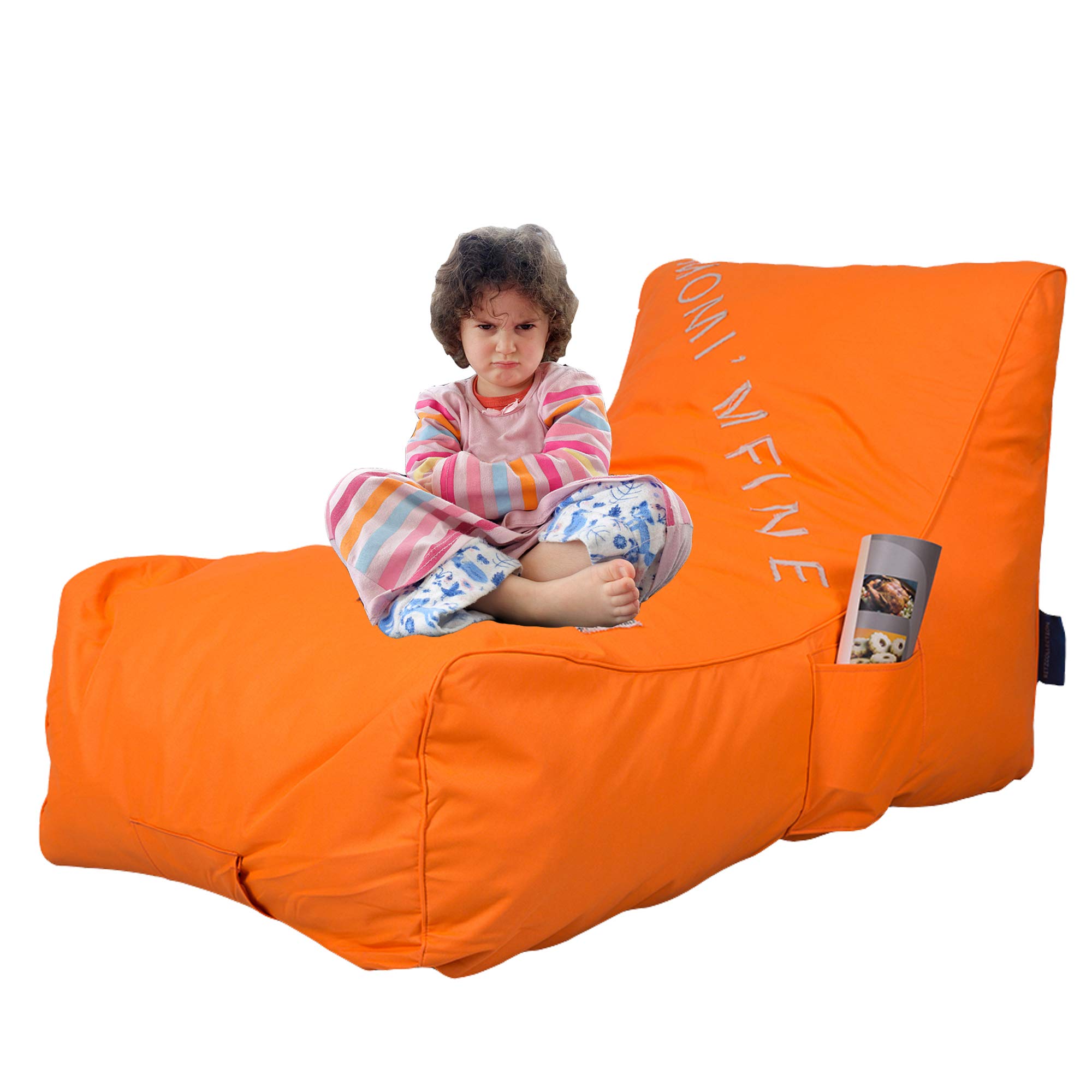 Upholstered Lounger for Kids and Family, Bean Bag Chair Boys Girls Self-Rebound Sponge Sofa Couch for Bedroom, Living Room, Backyard - Modern Leisure Relax, Orange
