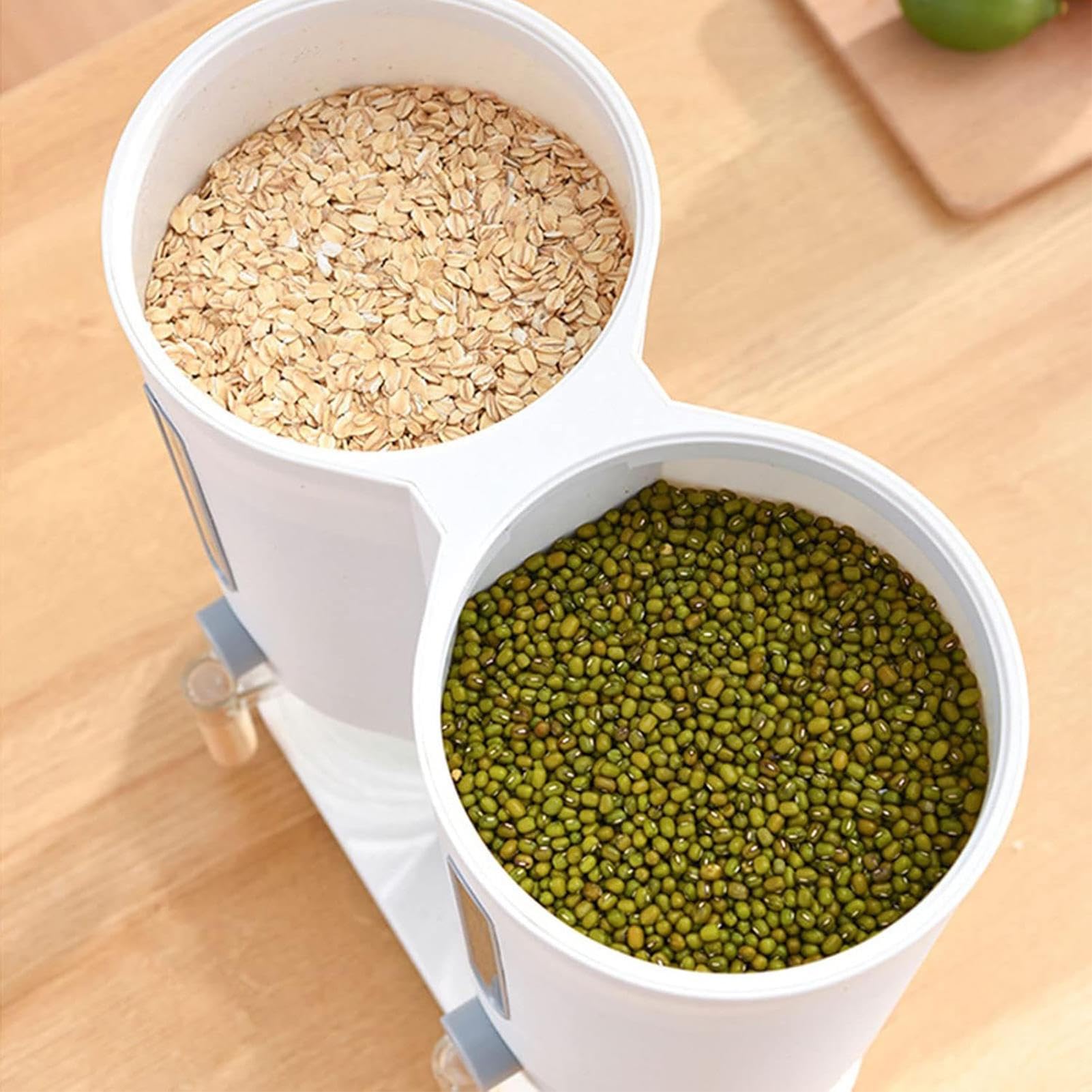 Dosatore Di Riso Contenitore da cereali, soia, mais e farina | Distributore di riso con doppio contenitore per il banco Fagiolini, Farina, Fiocchi D'Avena Per Cucina E Dispensa