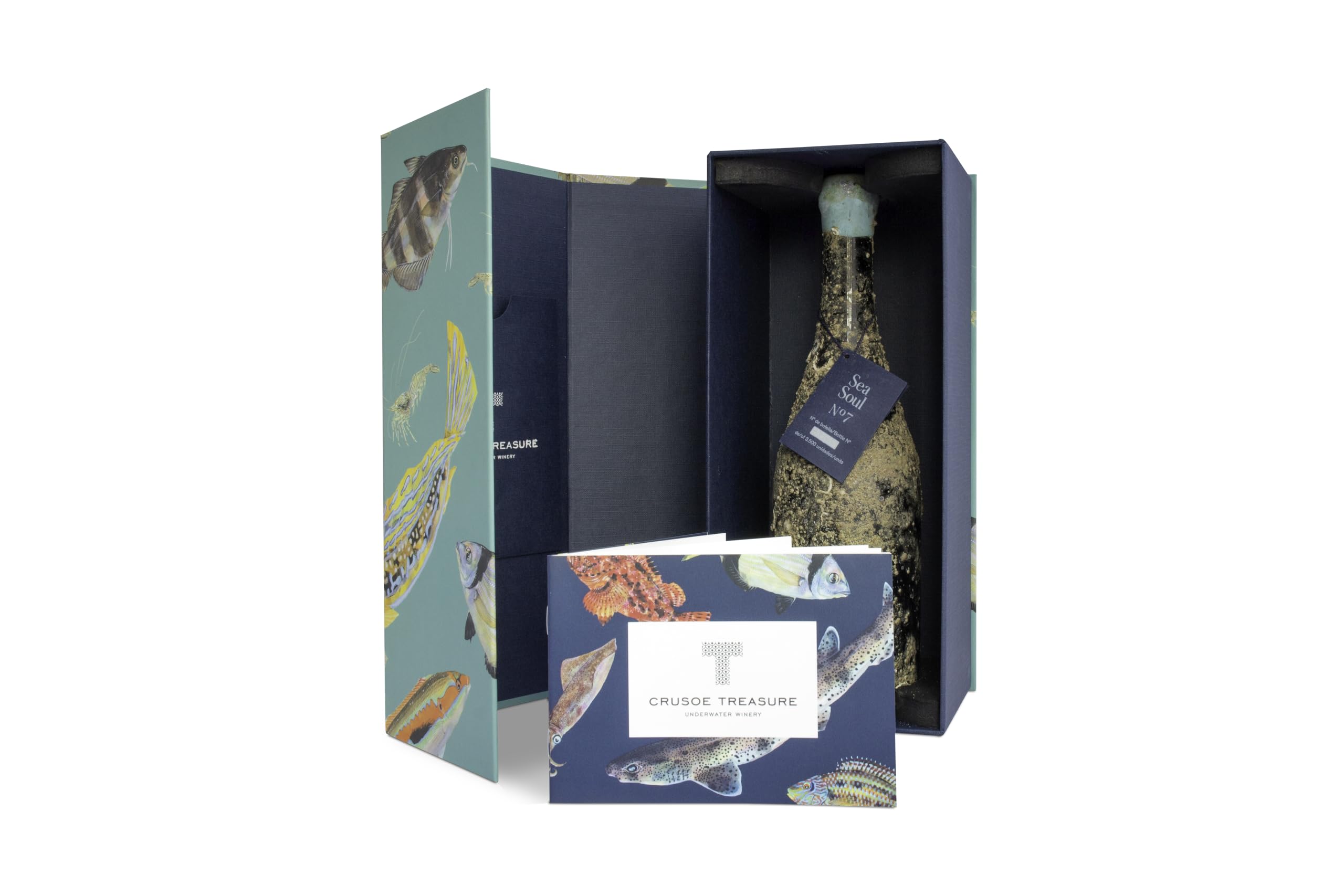 Crusoe Treasure Sea Soul Nº 7 - vino submarino - vino blanco - estuche regalo 1 botella 750ml - cata online gratuita incluida (Verde)
