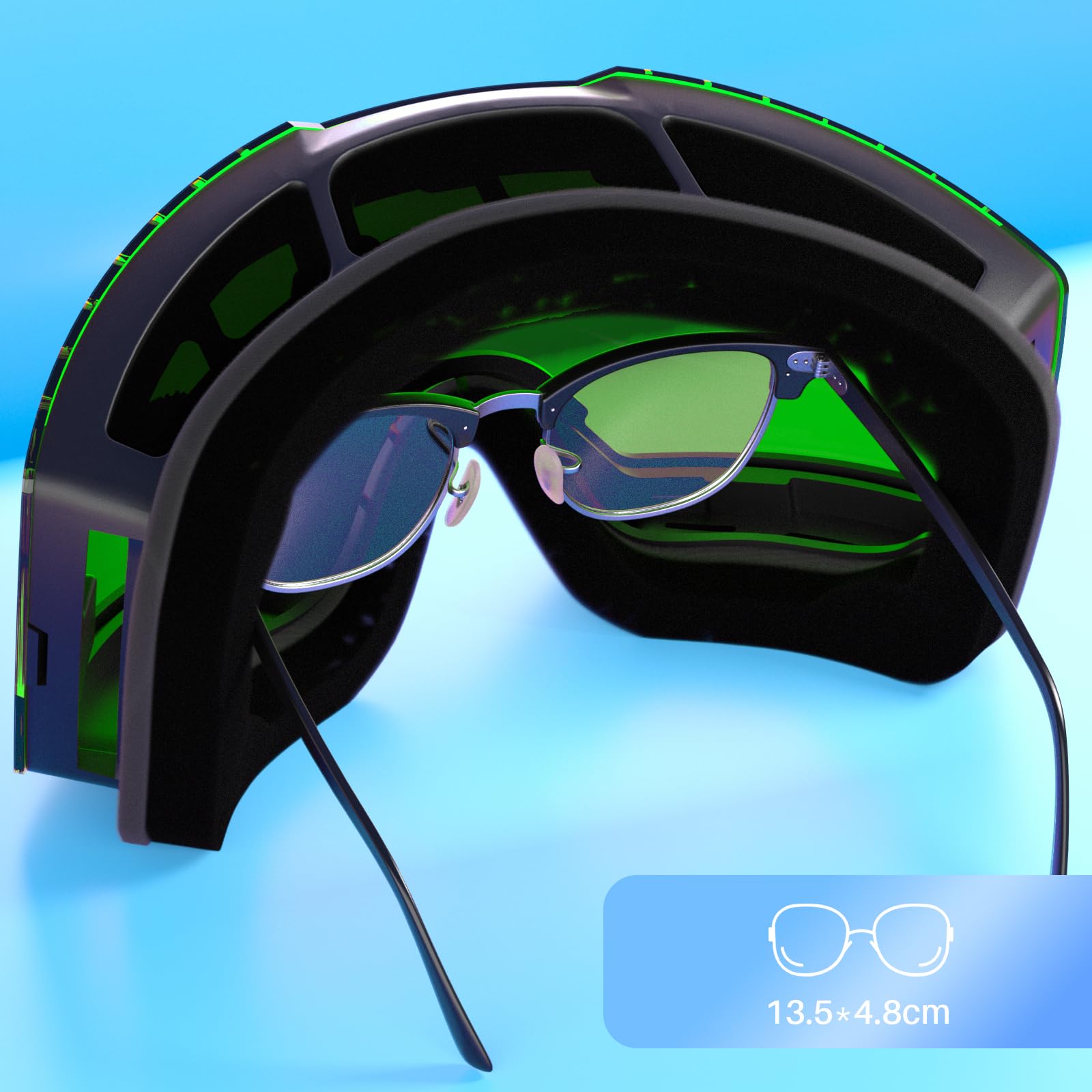 Lunettes de ski magnétiques pour adultes OTG – Double lentille antibuée UV400 compatibles avec casque, système de lentilles magnétiques Ski Snowboard (Noir/Vert)