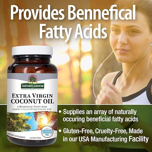 Miniatura 4 de Nature's Answer Aceite de coco virgen extra, cápsulas blandas de aceite de coco orgánico, multiusos, sin OMG, ideal para cabello, piel, cuerpo