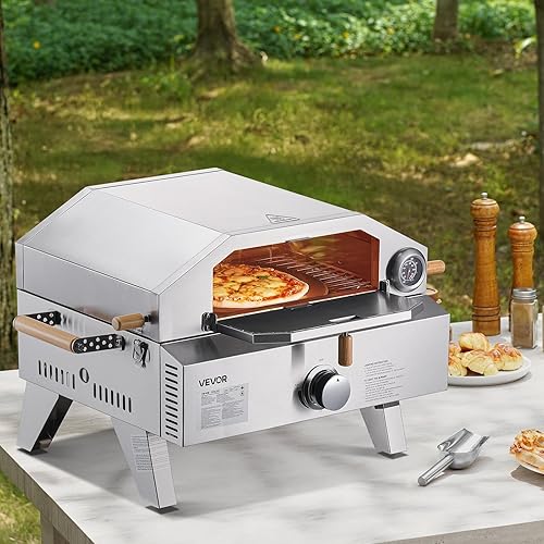 Miniatura 8 de VEVOR Horno de pizza para exteriores 2 en 1, horno y parrilla de pizza de propano de 13 pulgadas, horno de gas propano de mesa de 12,000 BTU con