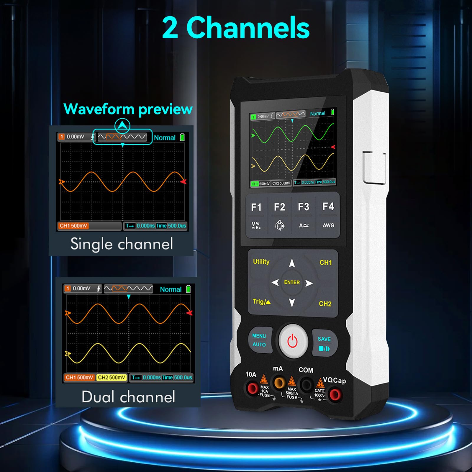 Digitales Oszilloskop + Signalgenerator + Multimeter 3 in 1: Handheld-Digitaloszilloskop 80MHz Bandbreite, 250MS/s, 2 Kanal 2 in 1 Oszilloskop Tragbares Handheld-Oszilloskop für KFZ & Elektronik