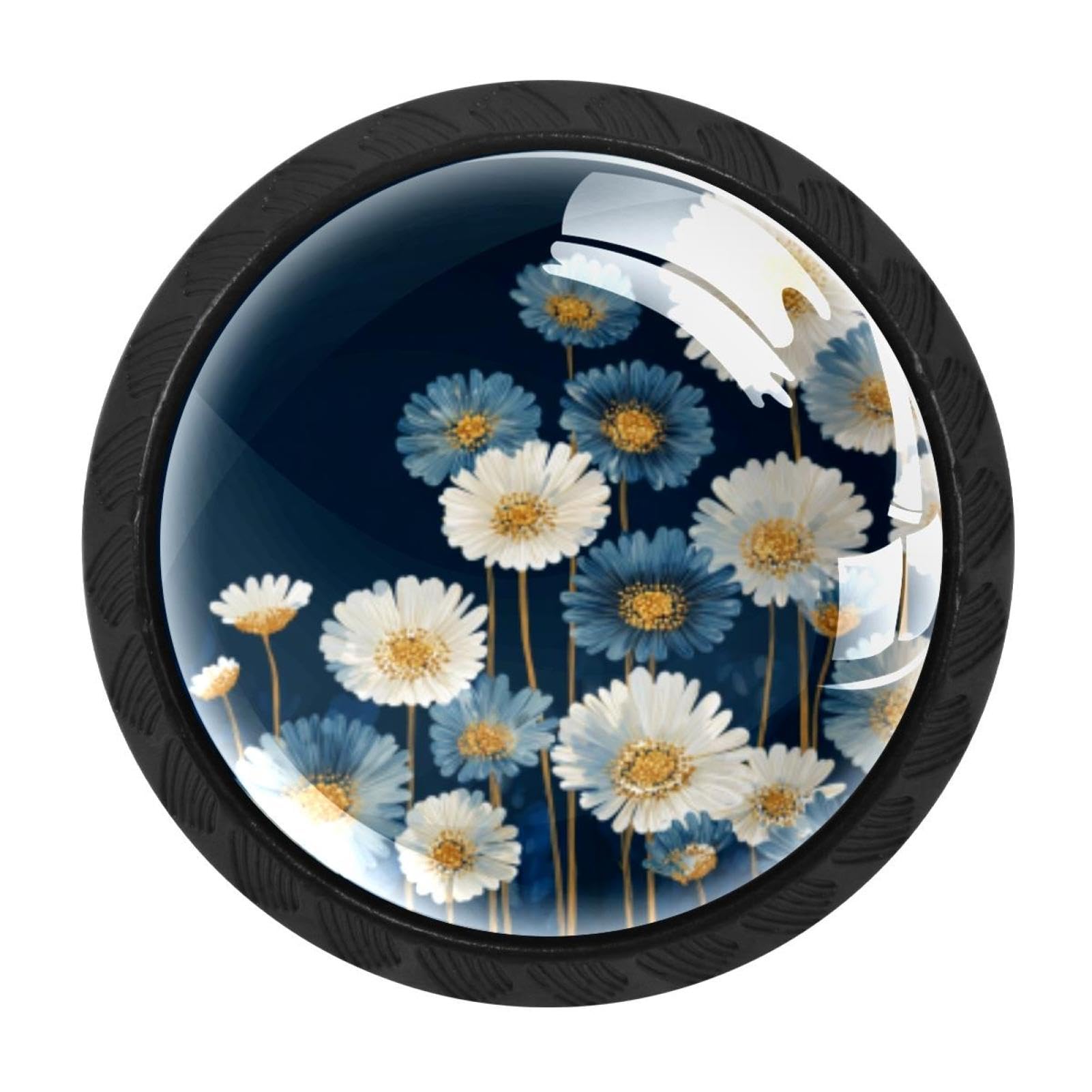 CHENZZZZ Navy Daisies (1) Drawer Knobs Pull Handle Crystal Glass Circle Shape Cabinet Drawer Pulls Cupboard Knobs with Screws for Kitchen Cupboard Dresser Wardrobe etc