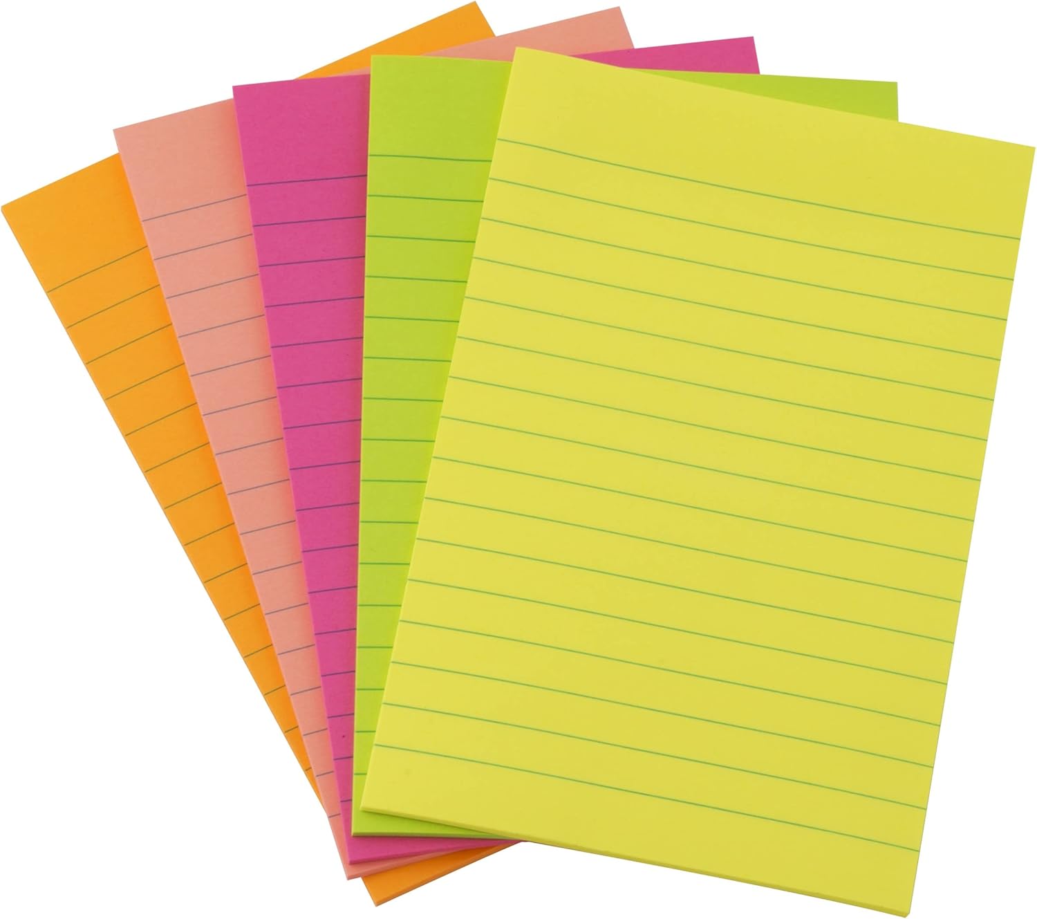 D.RECT Sticky Notes 98 x 150 mm 100 Sheets Neon Colours Lined
