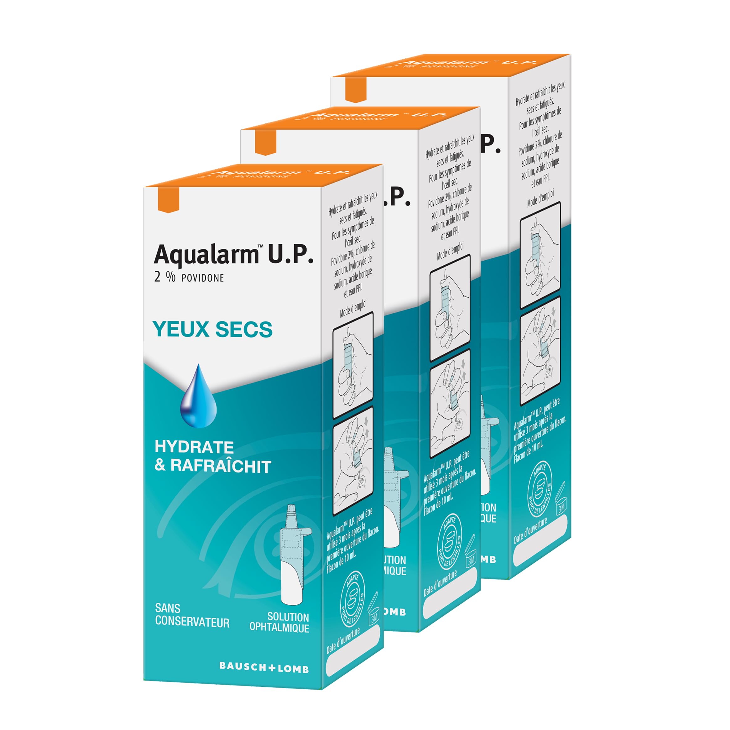 AQUALARM | UP Trockene Augen & Augenbeschwerden Flasche | Povidon 2% | Lindert Mäßige Augentrockenheit | Für Kontaktlinsen Geeignet | 3 x 10ml
