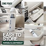 SonicPower Portable Cordless Car Vacuum, 15000Pa High Suction Handheld Vacuum Cleaner, 2-in-1 Vacuum & Blower, with 4 Attachments & Portable Storage Bag for Car, Home, Pet & Office (White & Blue)