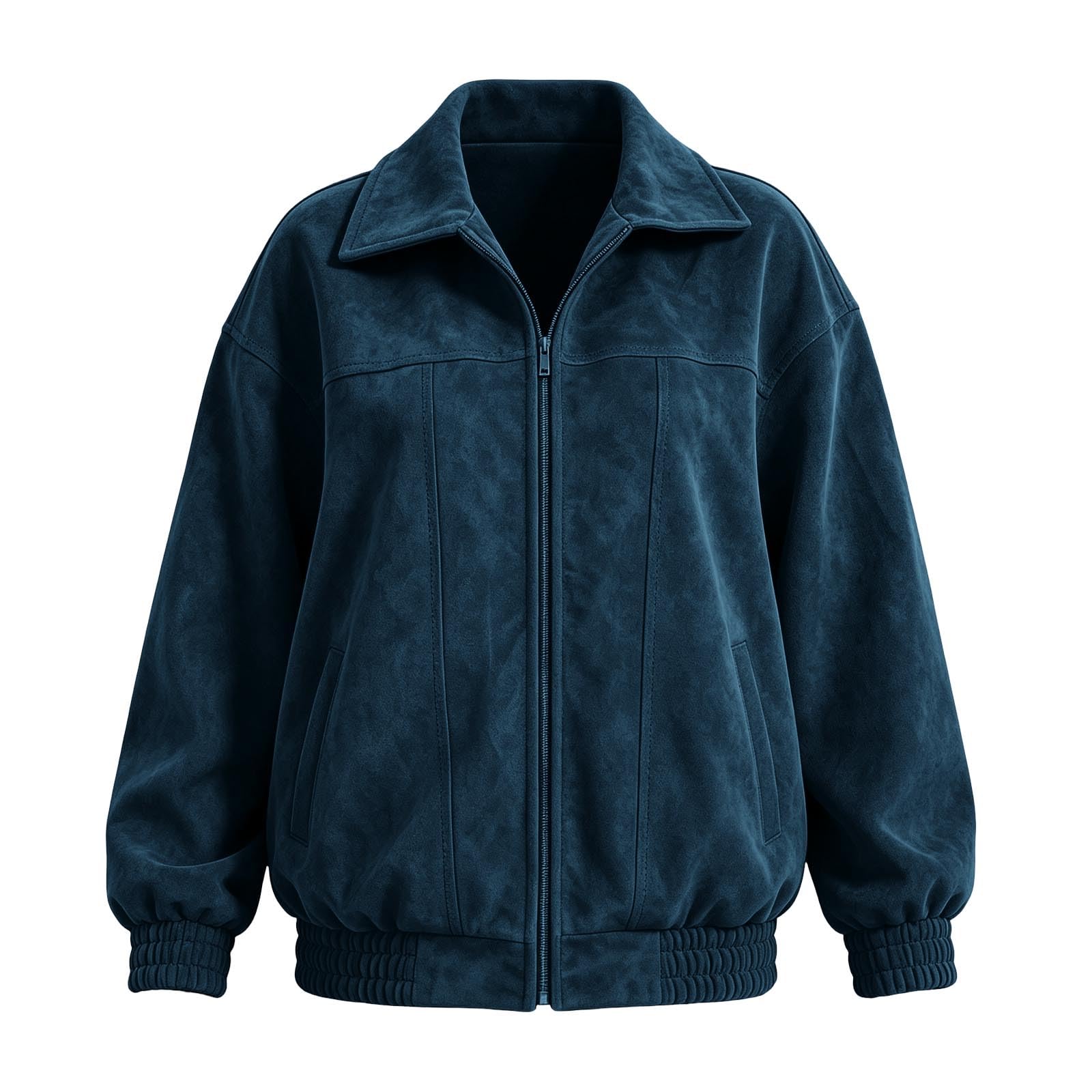 Wildlederjacke Damen Bomberjacke Motorradjacke Crop Trenchcoat mit Taschen