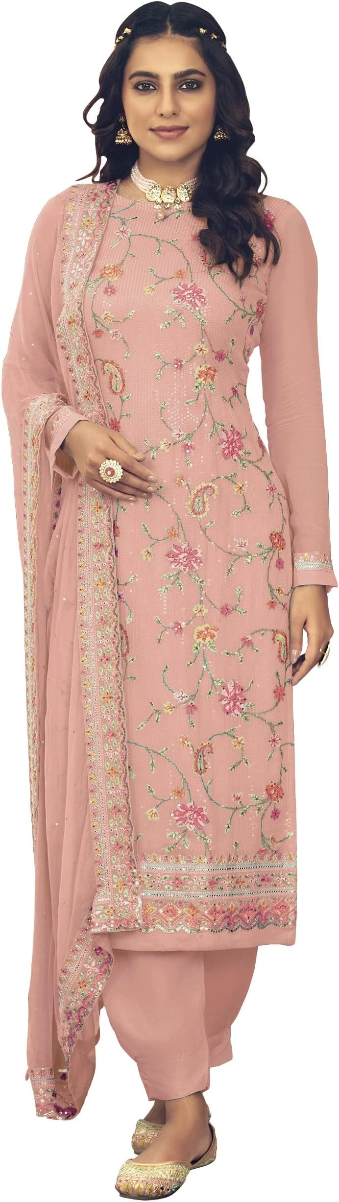 GenericRAMDEV FASHION Faux Georgette With Heavy Sequence work Straight Salwar Suit