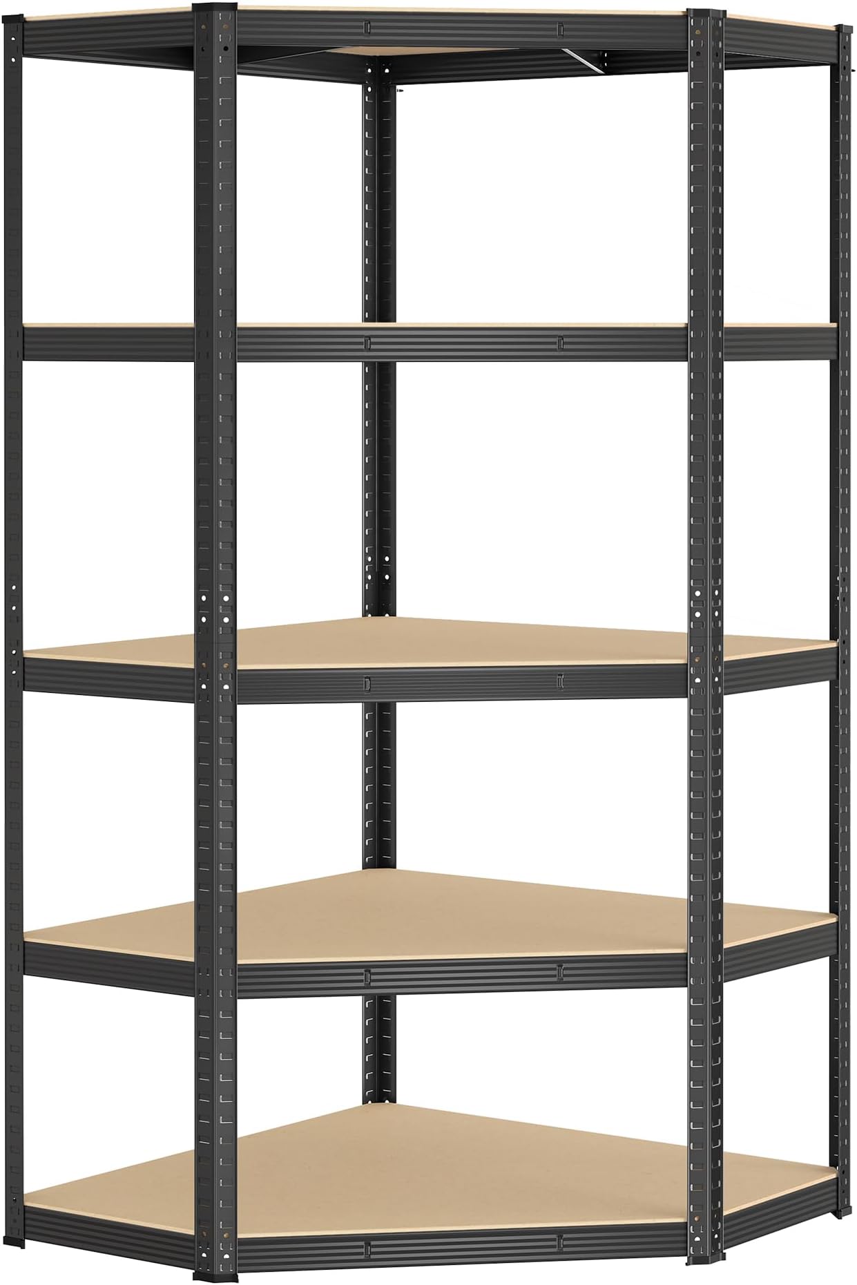 SONGMICS Corner Shelf 5-Tier, Garage Shelving, Heavy Duty Metal Shelving Units, for Garage, Storage Room, Warehouse, Loads 875 kg, Ink Black and Natural Beige GLR080B01