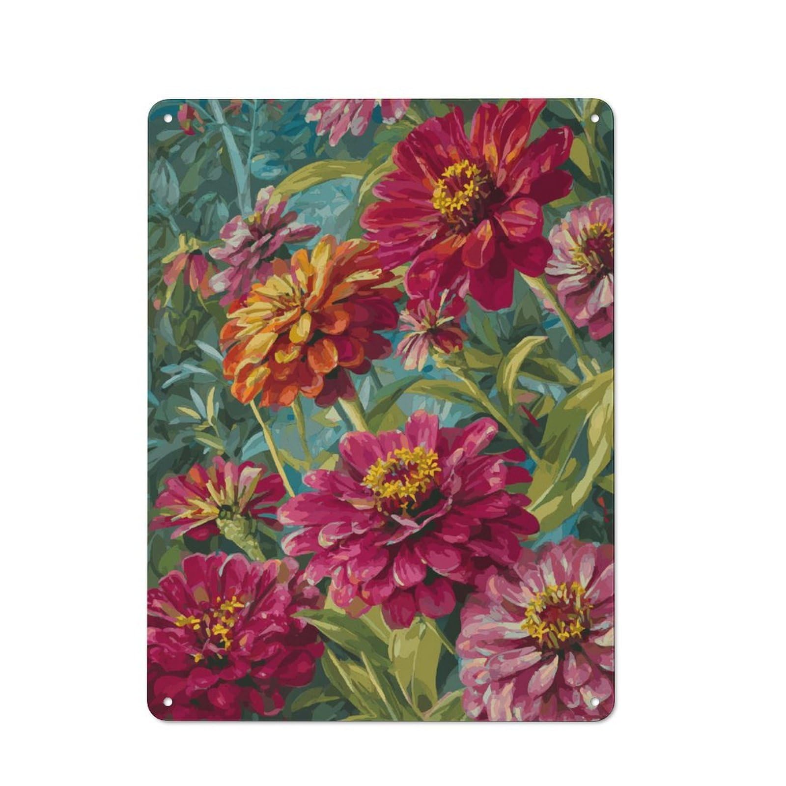Junmoney Vibrant Zinnia Blooms Retro Printed Metal Sign 40X30cm For Kitchen Or Home Bar, For Garage, Workshop And Man Cave Decoration