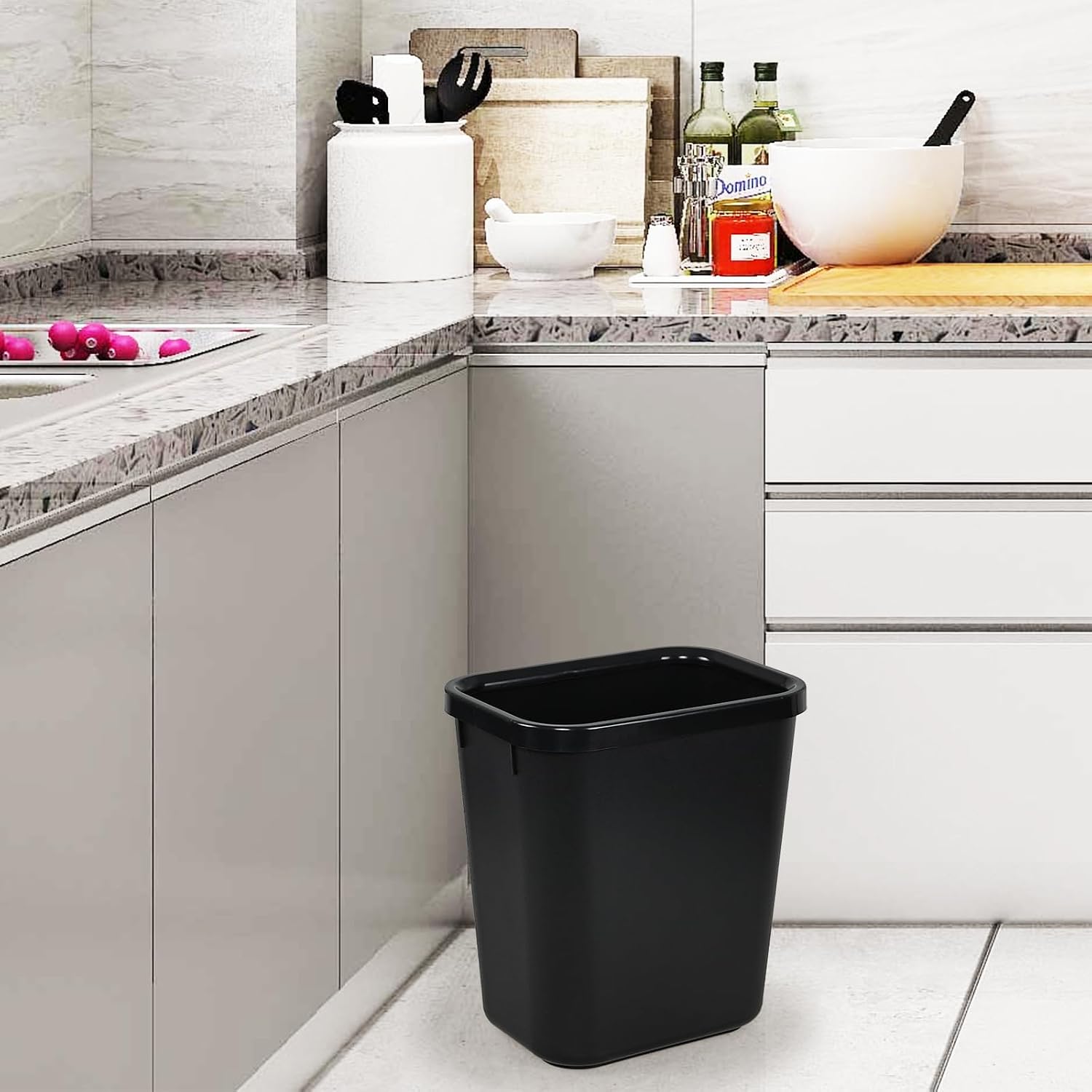Bringer 3 Gallon Trash Can, Small Rectangular Garbage Bin, 3 Pack, Black | Durable Plastic, 11.02"L x 7.87"W x 12.20"H, Easy to Clean, for Bathrooms, Laundry Room, Offices, Kids Rooms, Dorms