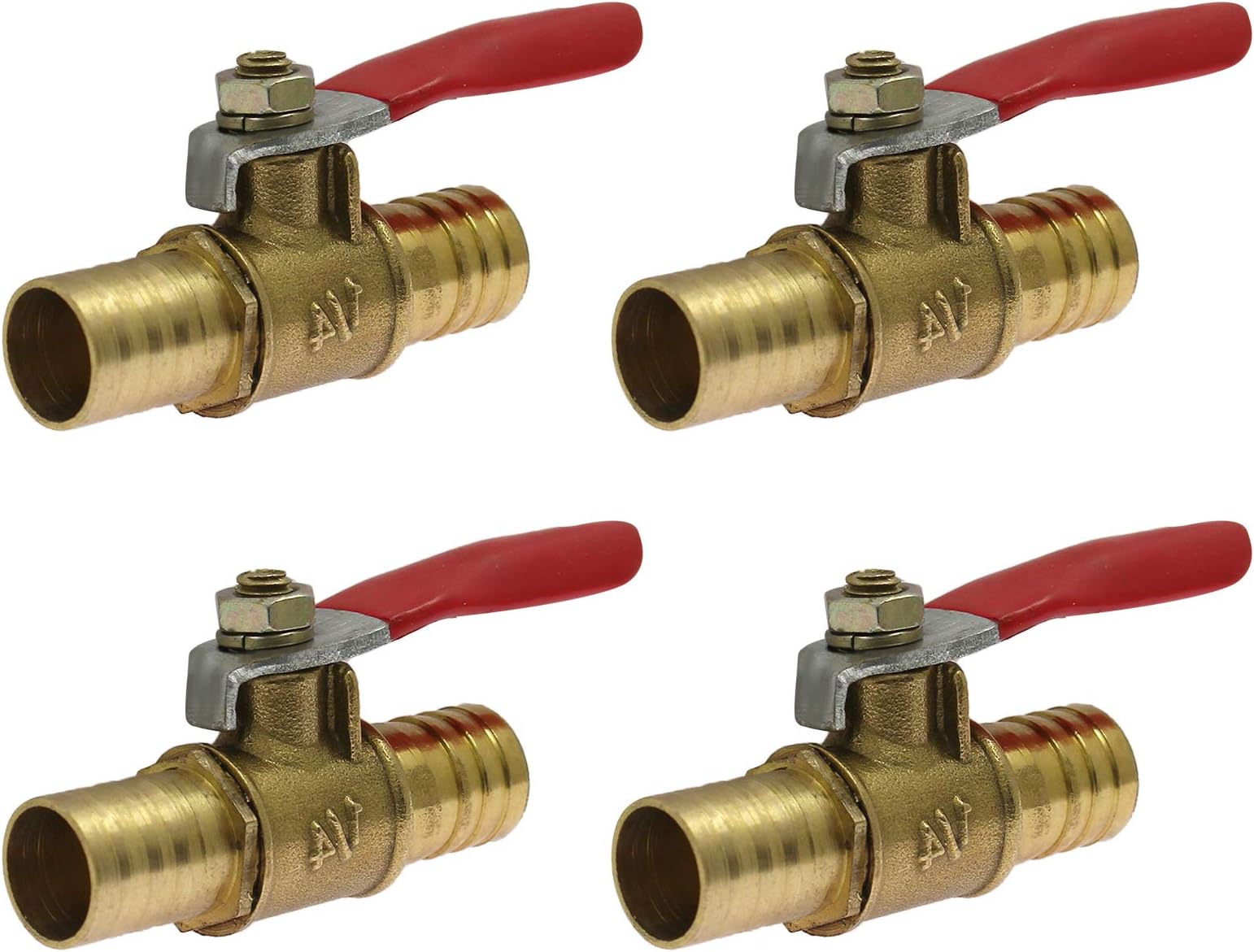4Pcs Brass Water Ball Valve 1/2" Hose O.D. Male Shut Off Valve Quarter Turn Hose Barb Tubing Connector Switch Thread Pipe Fittings for Air, Water Pipes