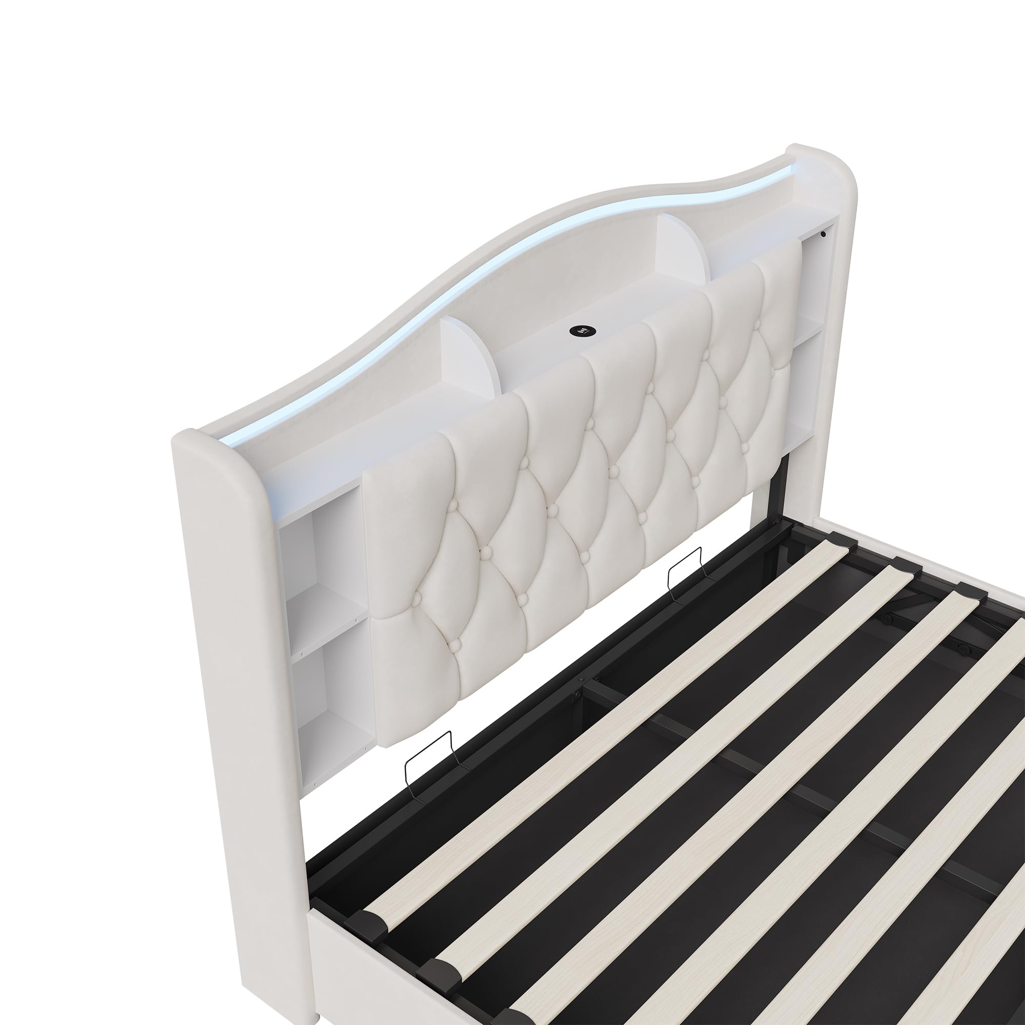 BRILVERDE Łóżko tapicerowane 160 x 190 cm, z miejscem do przechowywania, podwójne łóżko z diodami LED/USB, rama łóżka ze stelażem i zagłówkiem, łóżko młodzieżowe dla dorosłych i młodzieży, aksamitne