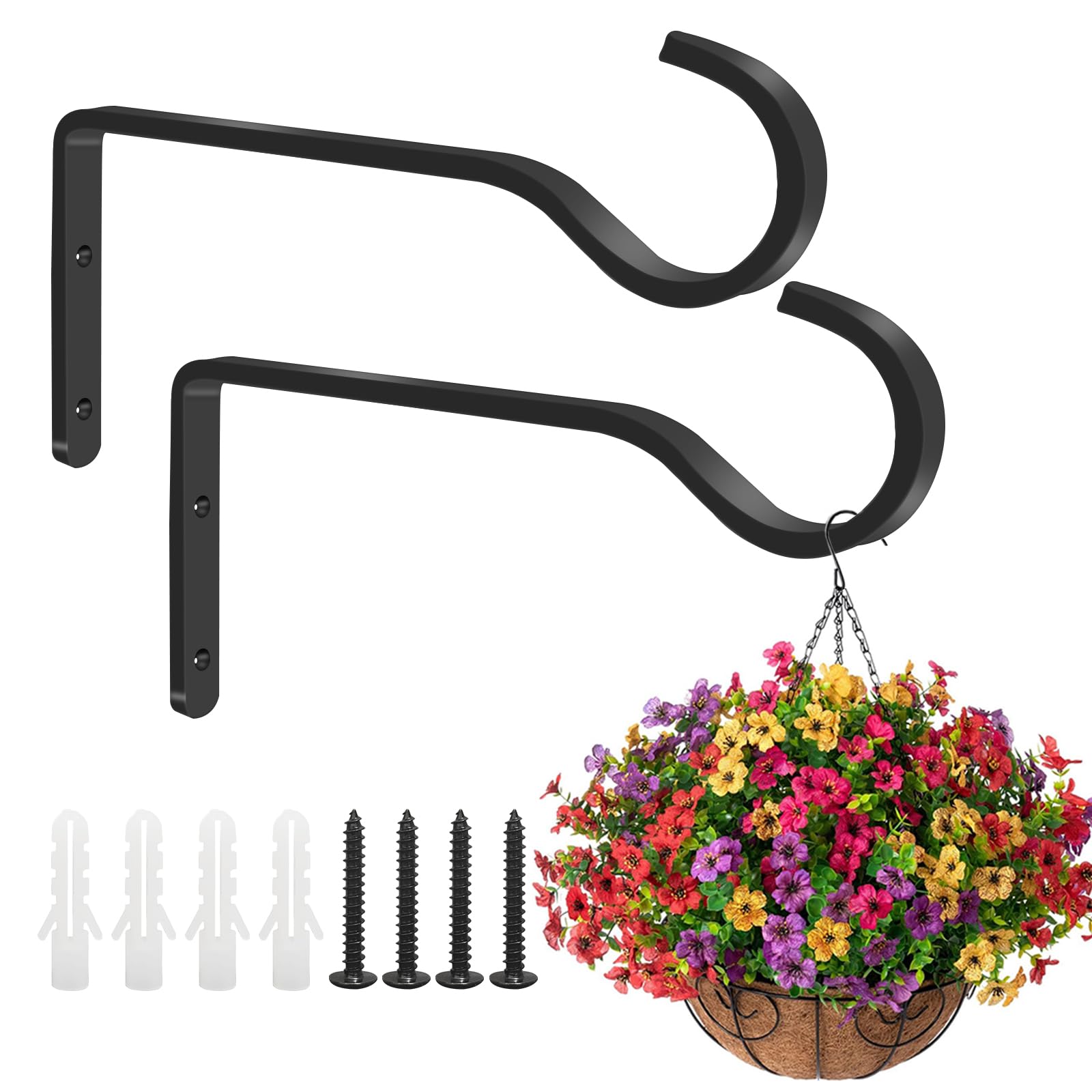 Auxhcyl Black 2Pcs Hanging Basket Brackets Outdoor,15.24Cm Heavy Duty Plant Hangers For Hanging Baskets,Small Metal Hooks Wall For Lantern, Bird Feeder(Black)
