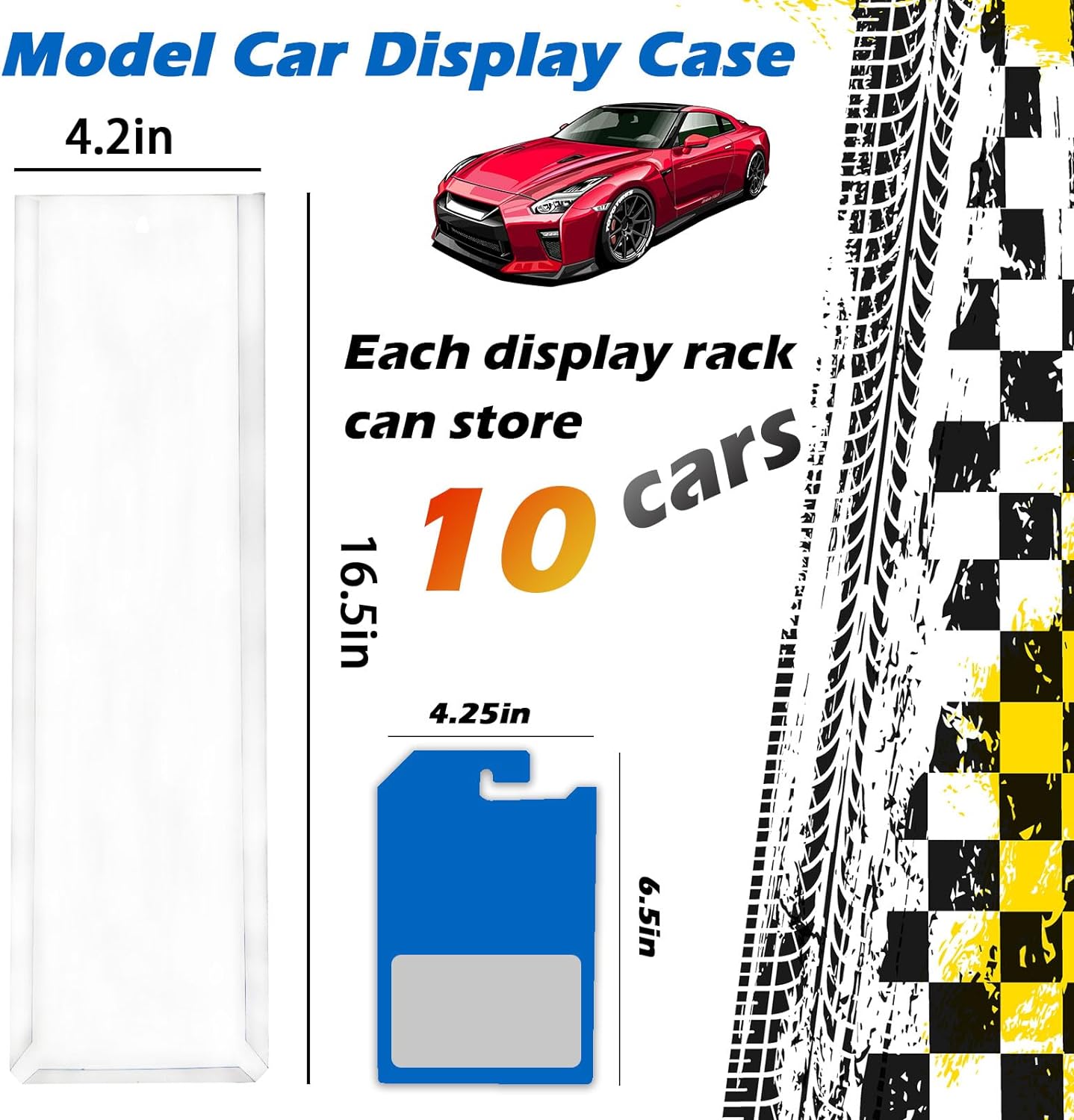 12 Pack Clear Model Car Display Case - Holds up to 120 Cars, Compatible with Hot-Wheels Packaged Diecast Blister, Toy Storage Organizer Wall Mount Display Case