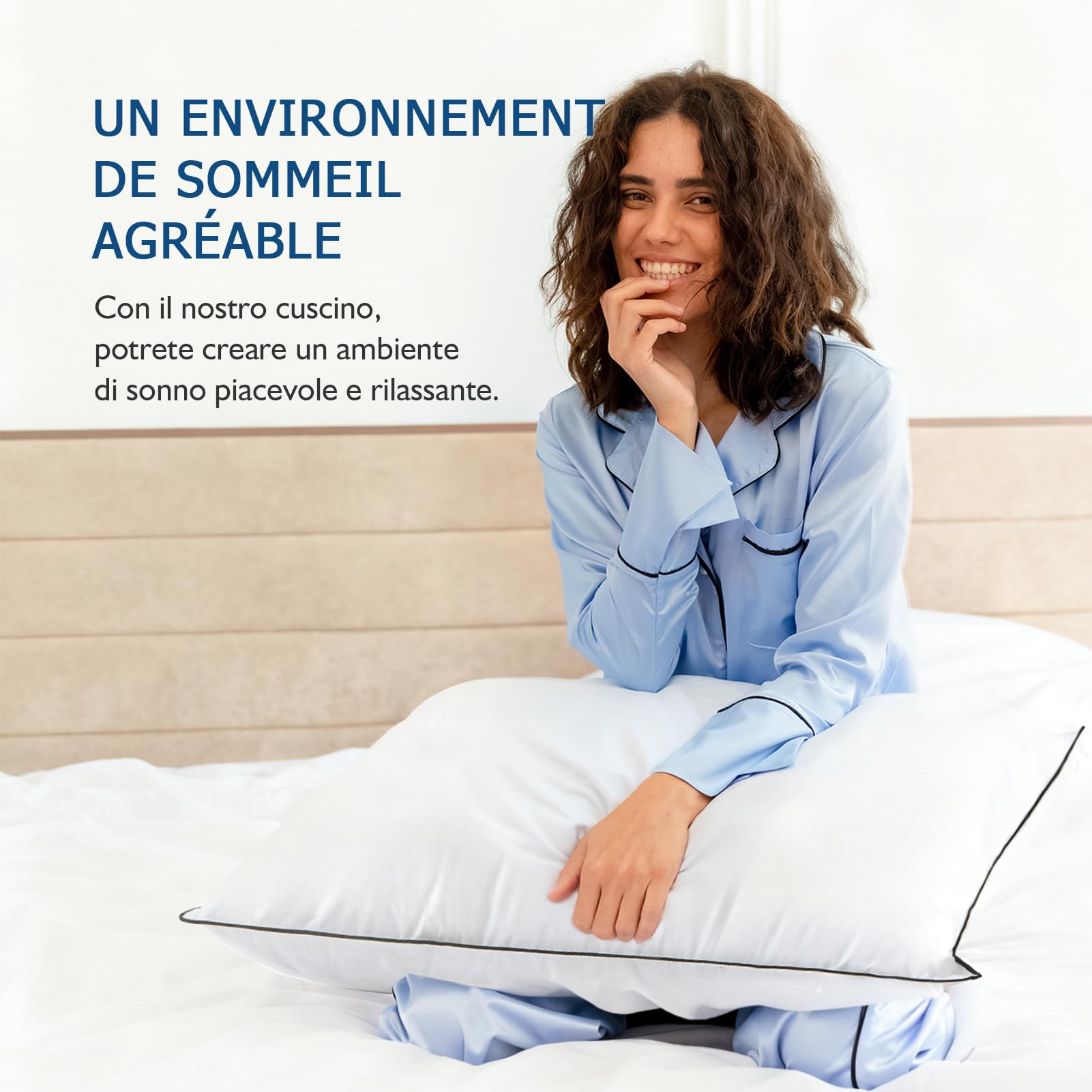 Dafinner Cuscino 40 × 80 cm 2 Pz | 90% Piumino scomparti est. | Miscela di Piume scomparto int. | Oeko-TEX Downpass | Supporto Medio | Cotone Biologico
