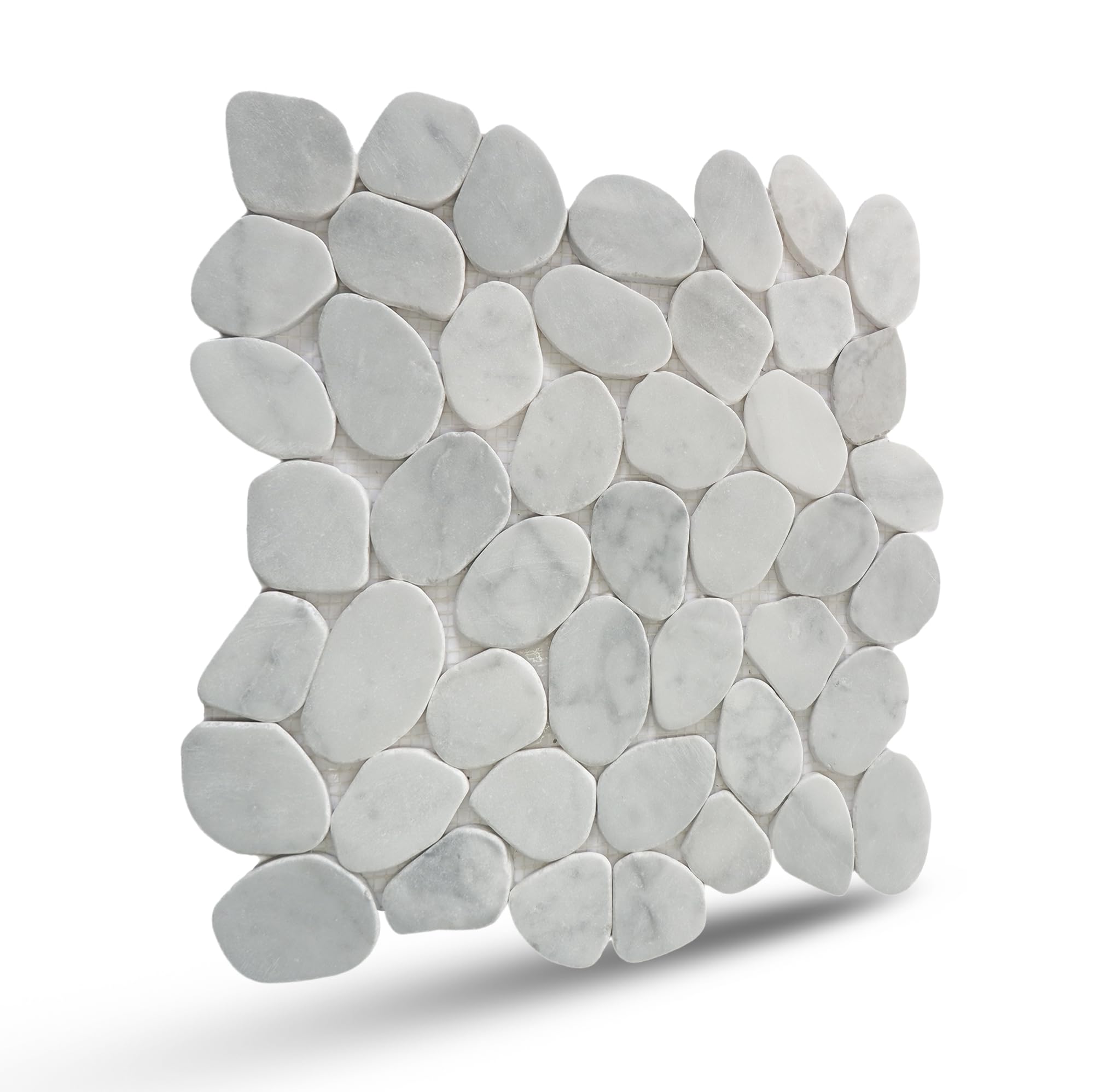 PEBBLETILE.CO White Carrara Marble Mosaic Tile - Floor and Wall Carrara Tile - Honed Finish Tiles for Kitchen,Vanities and Swimming Pool 12" X 12" -