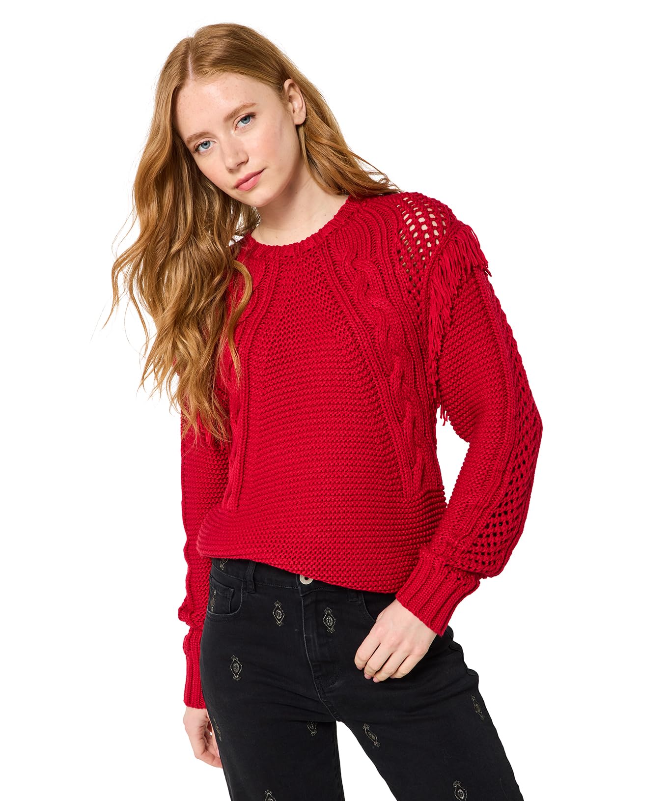 Joe Browns Women's Bold Red Cable Knit Jumper, Regular, Red, UK 18
