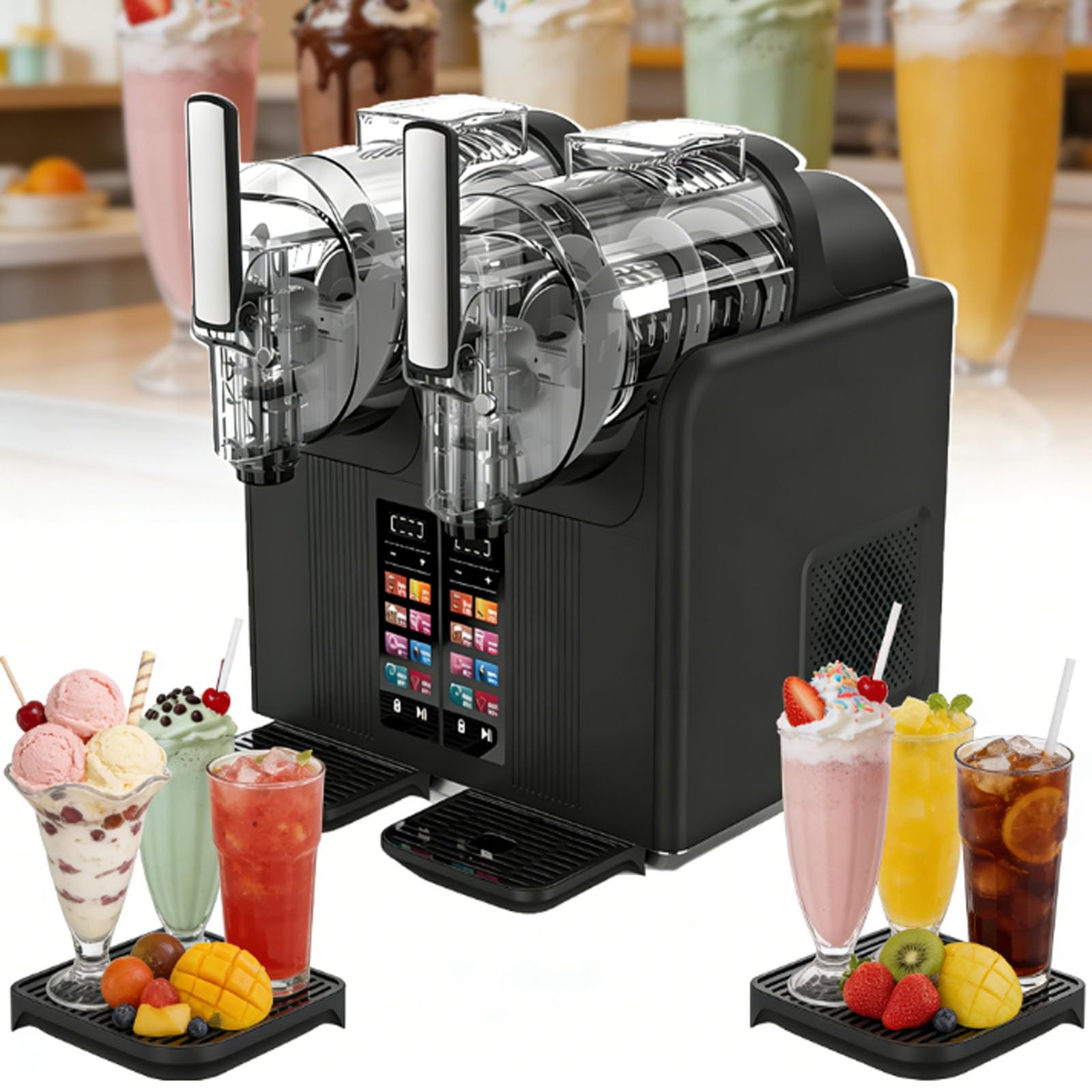 Máquina para Hacer Granizados De 430 W,Versátil Máquina para Hacer Granizados,Máquina De Helado Suave con 7 Programas Preestablecidos,Dos Depósitos De 2 litros,Limpieza Automática Black