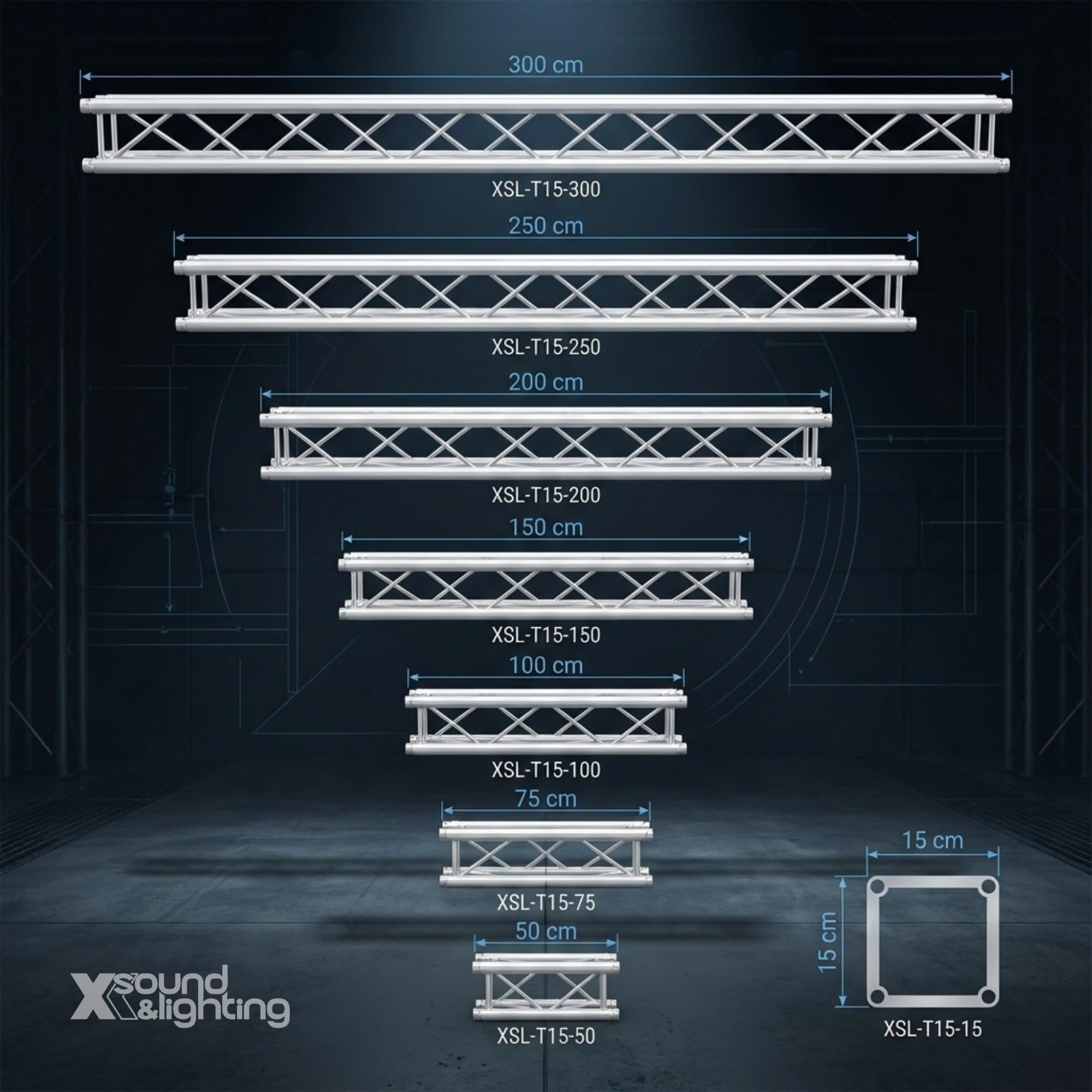 X SOUND & LIGHTING Estructura Truss Cuadrado 15x15cm de Aluminio para Luces Escenario - Soporte Decotruss FD34 6082-T6 para Dj Set, Altavoces e Iluminación con Conectores de Seguridad (Plata, 100cm)