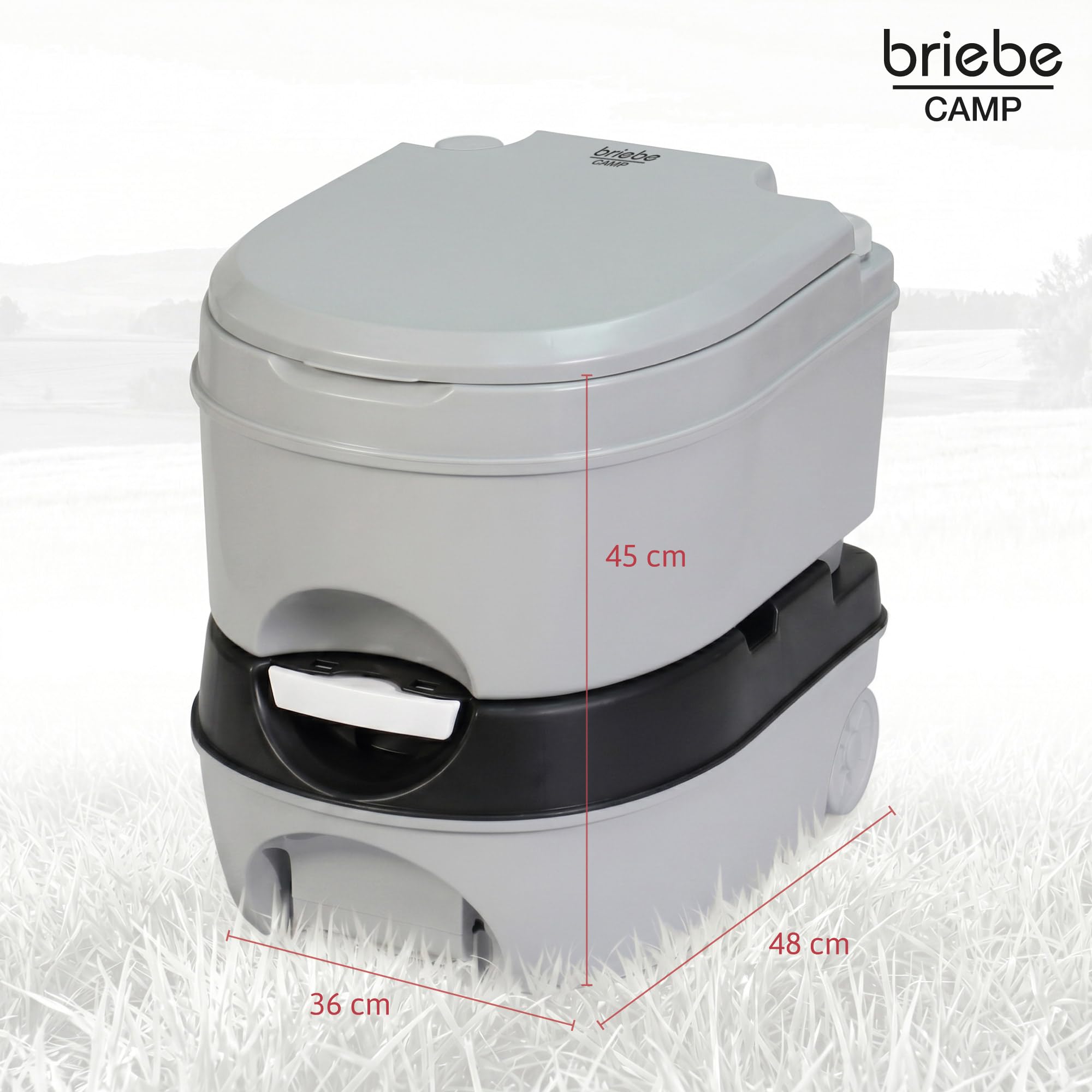 briebe Camp WC Inodoro Portátil Químico con Ruedas Adultos Potty 24L Camping, Camper, Auto Caravana, Water con Cisterna Descarga Agua 20L, Válvula Drenaje sin Fugas, Fácil Limpiar y Vaciar WC1196G