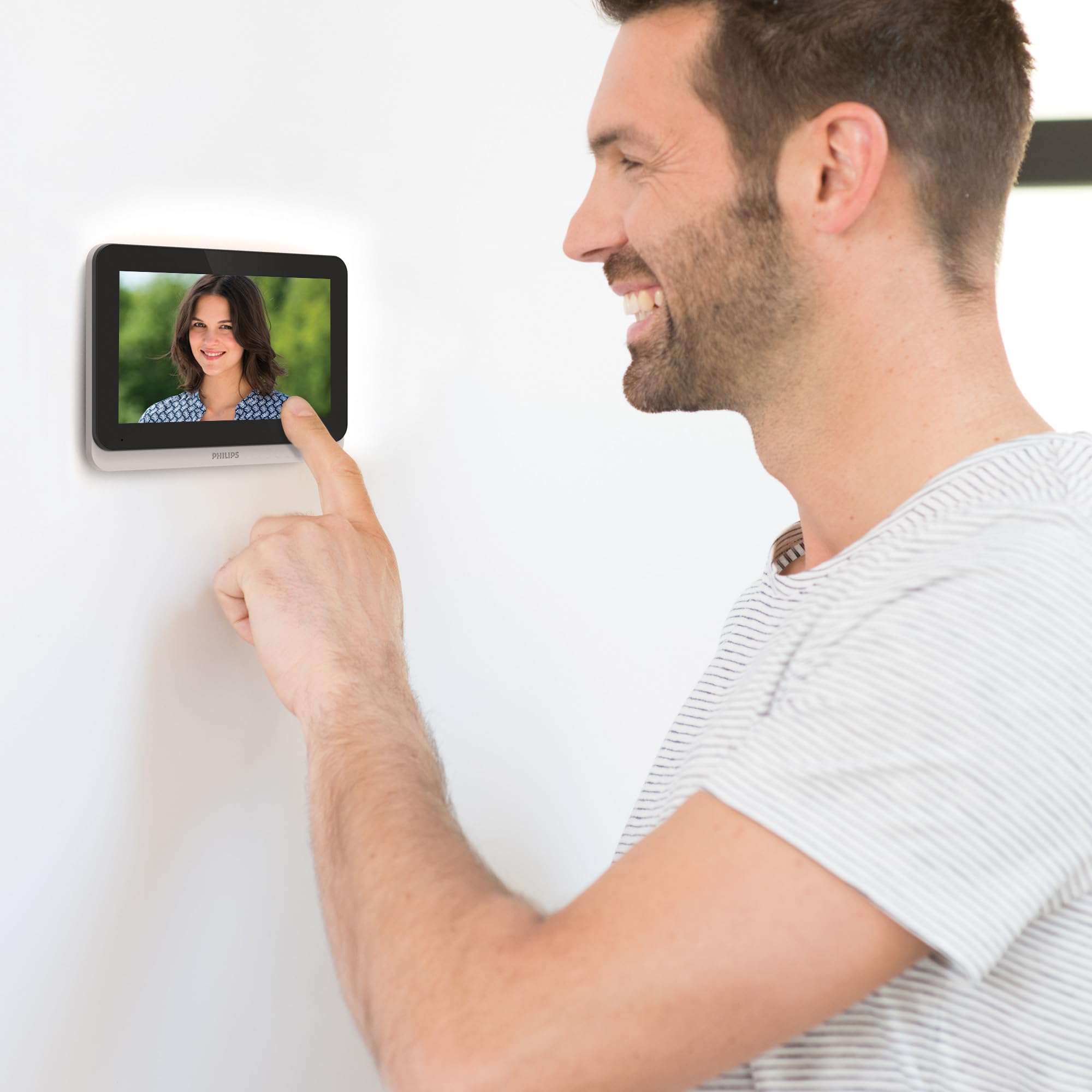 Philips Videoportero 2 Hilos, Pantalla Táctil, Interfono, Cámara y RFID | Hasta 120 m, cámara 2 MP de 110°, visión nocturna, 2 tarjetas incluidas, Door Check y control de portillo y portón; IP55.
