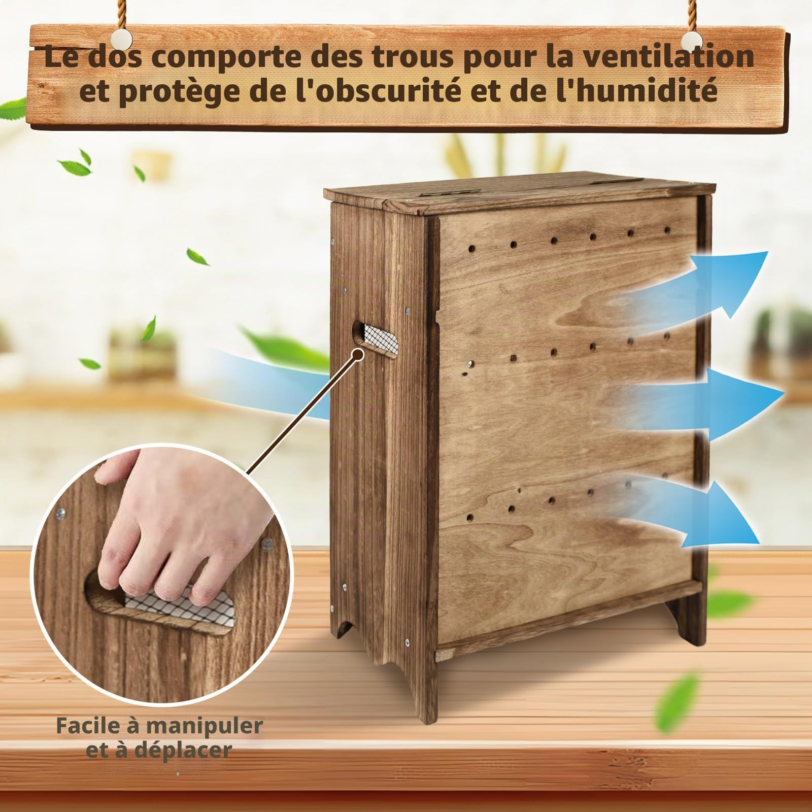 Boîte de rangement en bois, armoire de comptoir pour fruits et légumes, boîtes à pain en bois, rangement de pommes de terre, oignons et tomates, station de café, 30 x 17 x 40 cm, couleur
