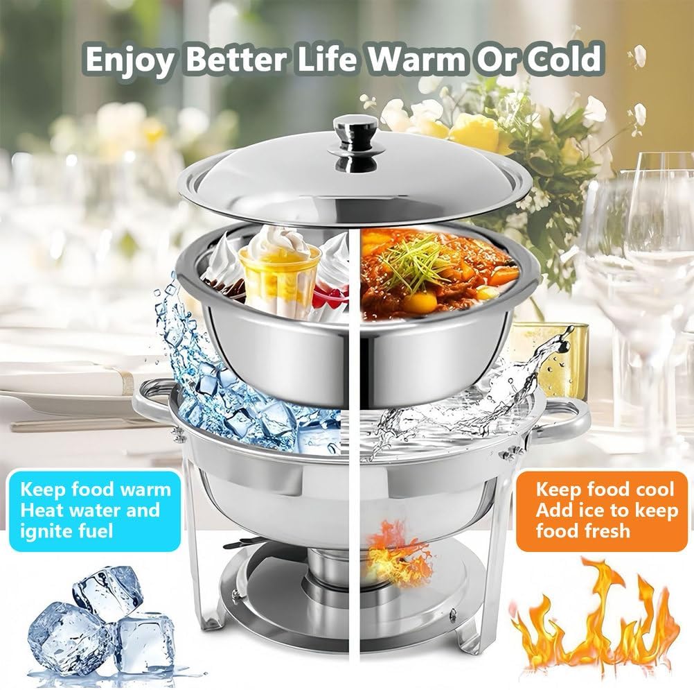 AIZYR Round Chafing Dishes for Buffet, Chafing Dish Buffet Set Buffet Servers Food Warmers for Party Event Dinners Banquet,4 Pack