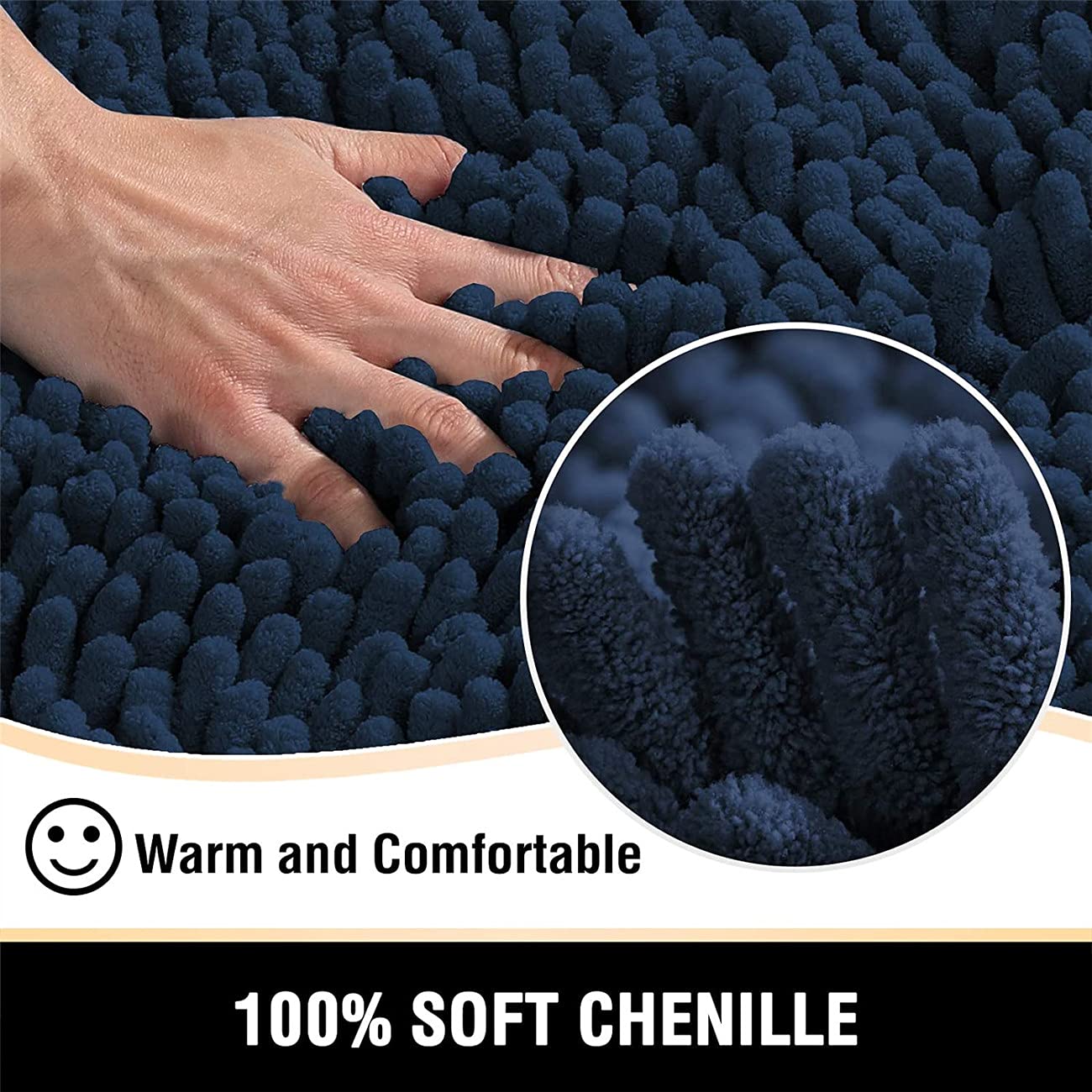 Tapis de bain antidérapant en microfibre doux, lavable en machine, pour décoration de salle de bain, 120 x 43 cm, bleu marine