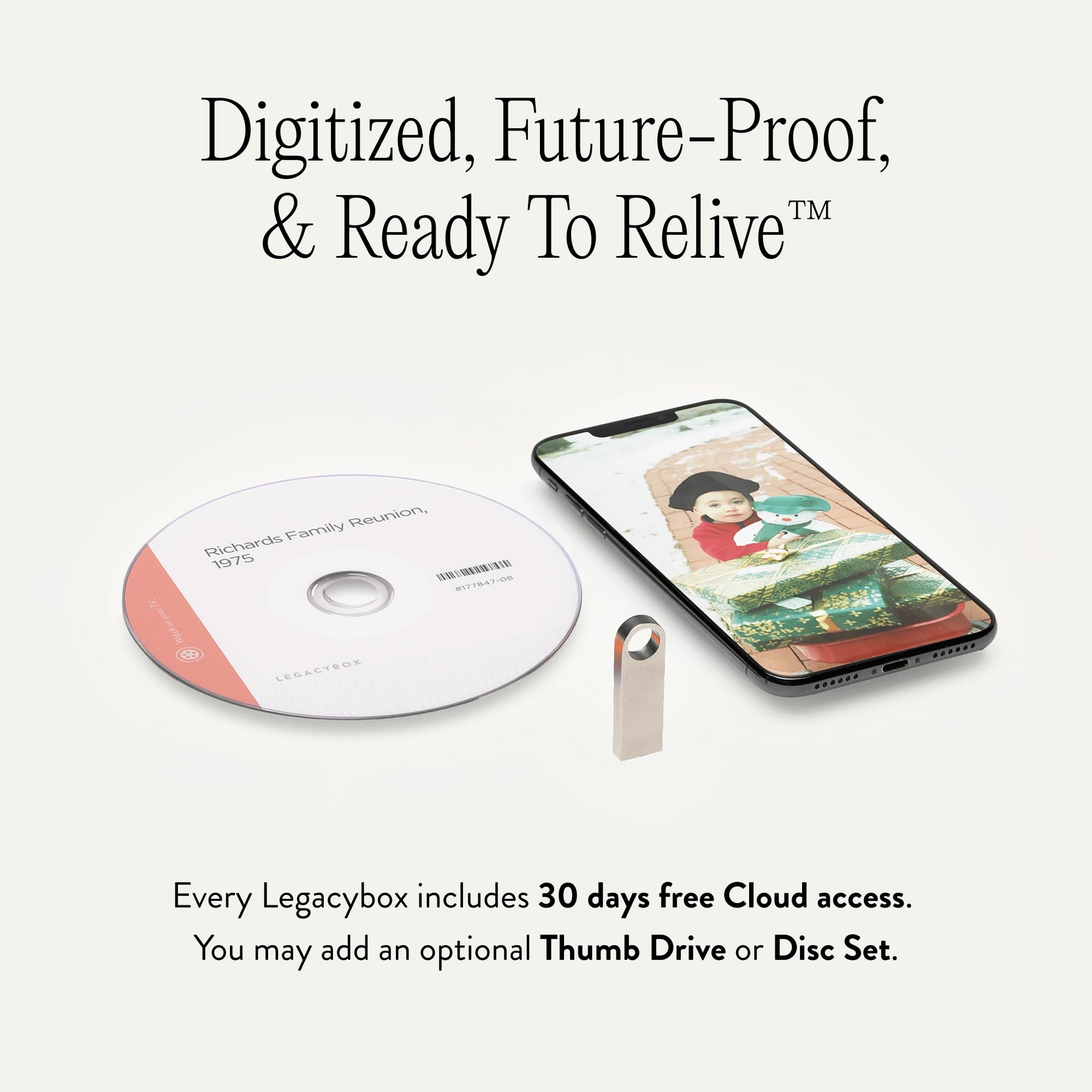 Legacybox Digitalisierung 3 Artikel Box | Speichererhaltungsservice | Konvertieren von VHS in Digital | Scan-Service für Fotos, Dias und Negative | Übertragung auf Cloud, USB oder DVD | Digitalisiert