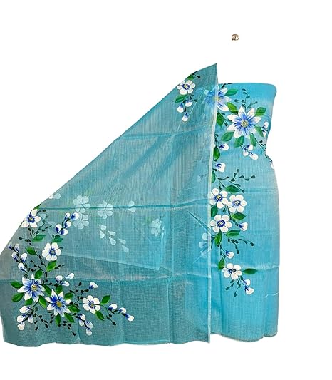 REJOICEIN Kota Doria Women's Cotton Kota Doria hand print Dupta And Kurti Without Bottom suite fabric only