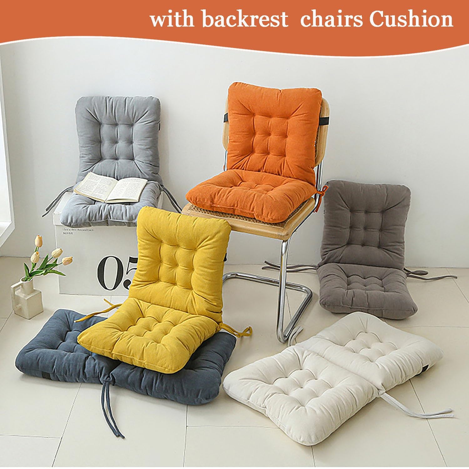 4-Pack n mit Rückenlehne 40x40cm, Rutschfeste Küchen für Esszimmer, Büro, Garten - Komfortable Outdoor/Indoor polster mit Bändern