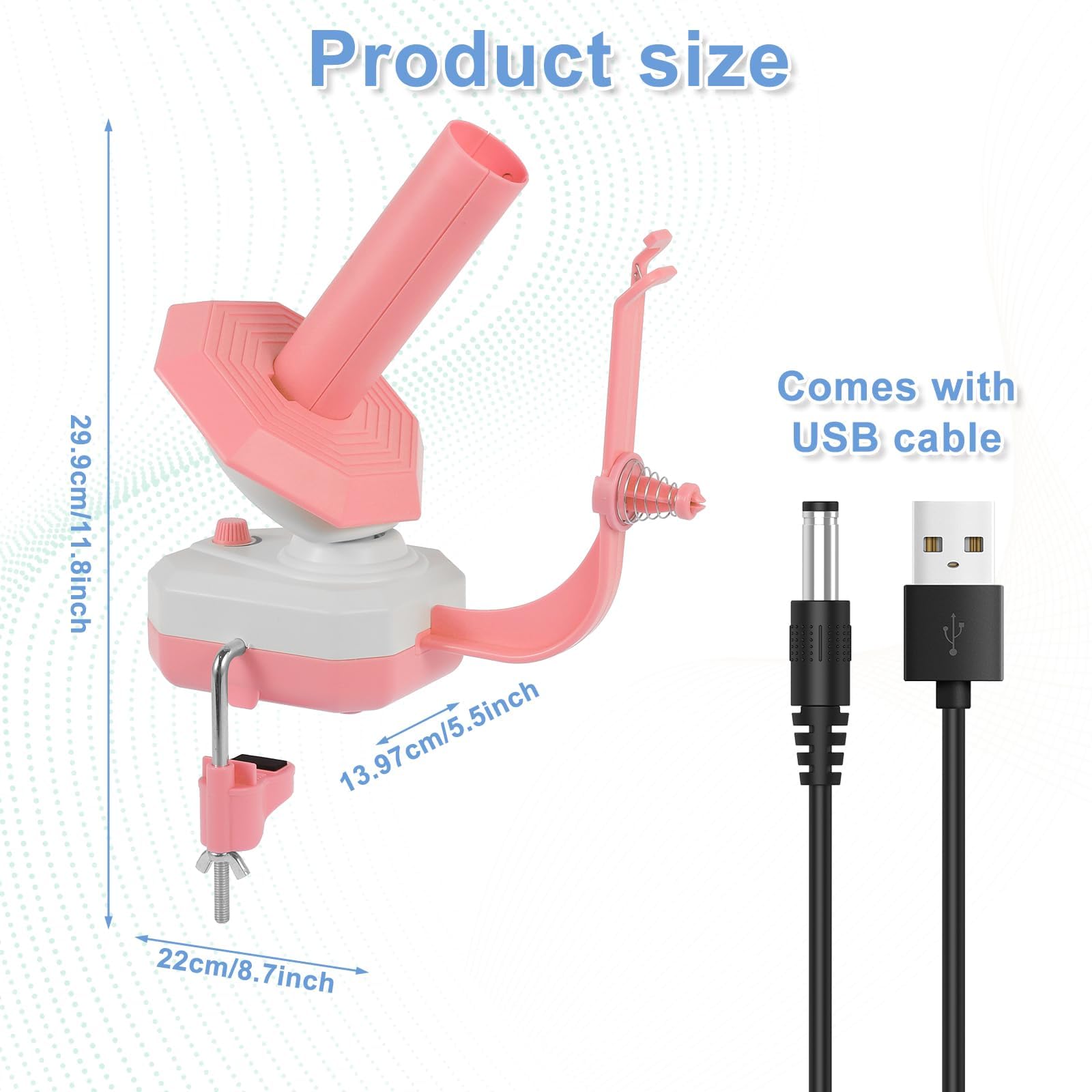 Enrollador de hilo eléctrico, envolvente de lana con guía de hilo, bobinador automático de hilos, velocidad continua y gran capacidad de hasta 10 oz para crochet y punto, rosa