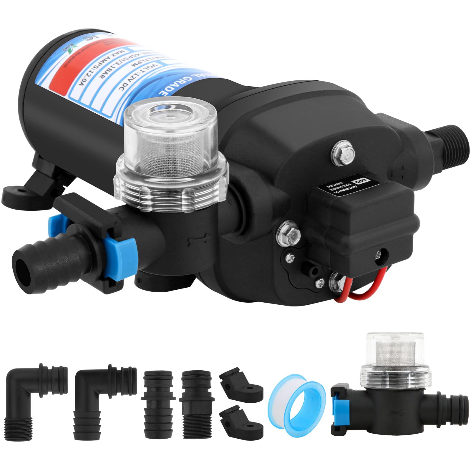 Pompe à Eau Automatique 12V 95W - Pression 2,4 Bar, Débit 12,5 L/min - Pour Caravane, Bateau, Jardin