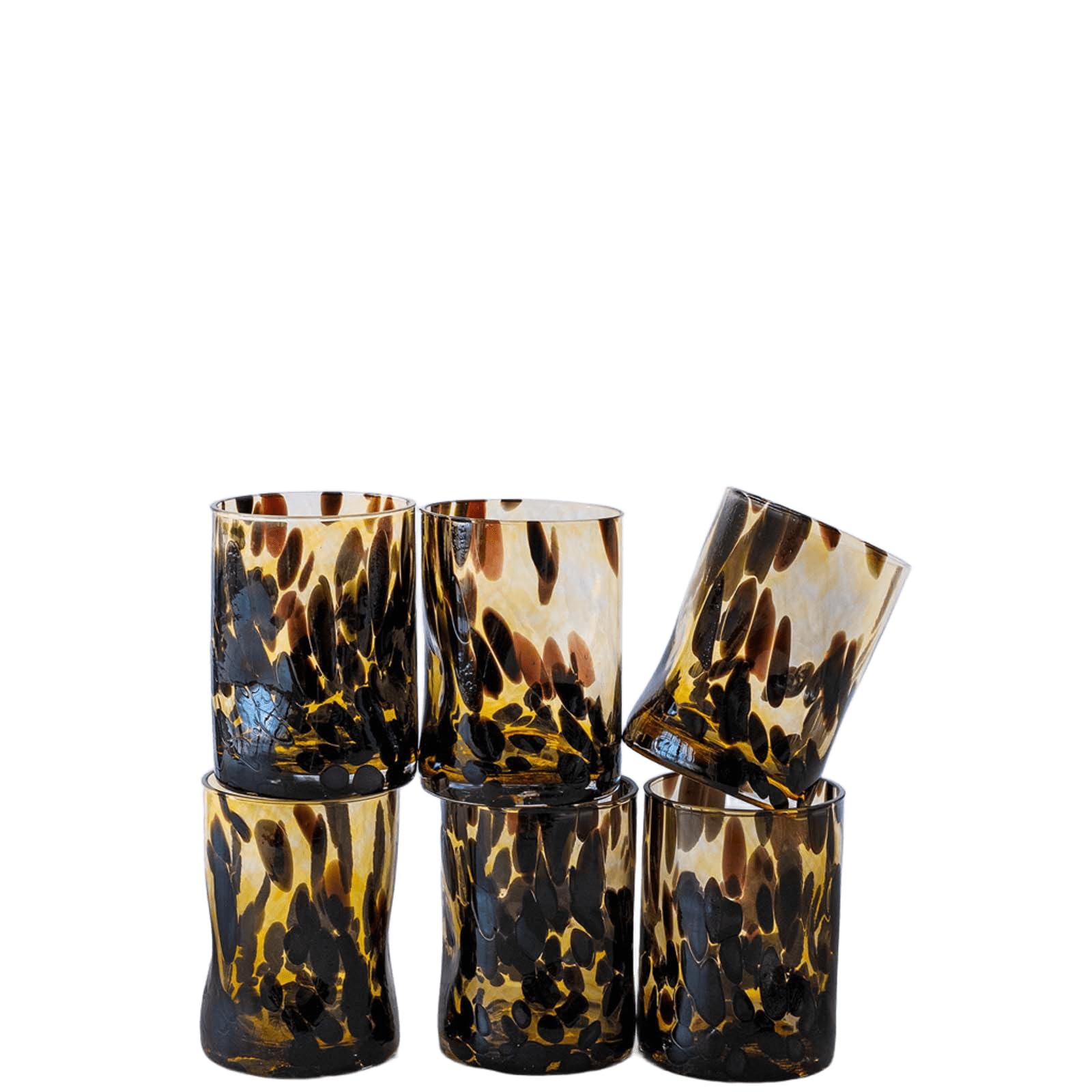 MurArt Set 6 Bicchieri Vetro di Murano Animalier Calici da Acqua B1 Artigianali Fatto a Mano Design Maculato Ispirato al Leopardo Vetro Soffiato Trasparente Tavola Elegante Made in Italy