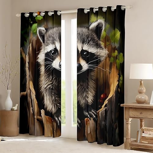 Miniatura 2 de Feelyou - Cortinas de mapache para ventana con diseño de mapache para niños y niñas en 3D con temática de animales para decoración de la habitación