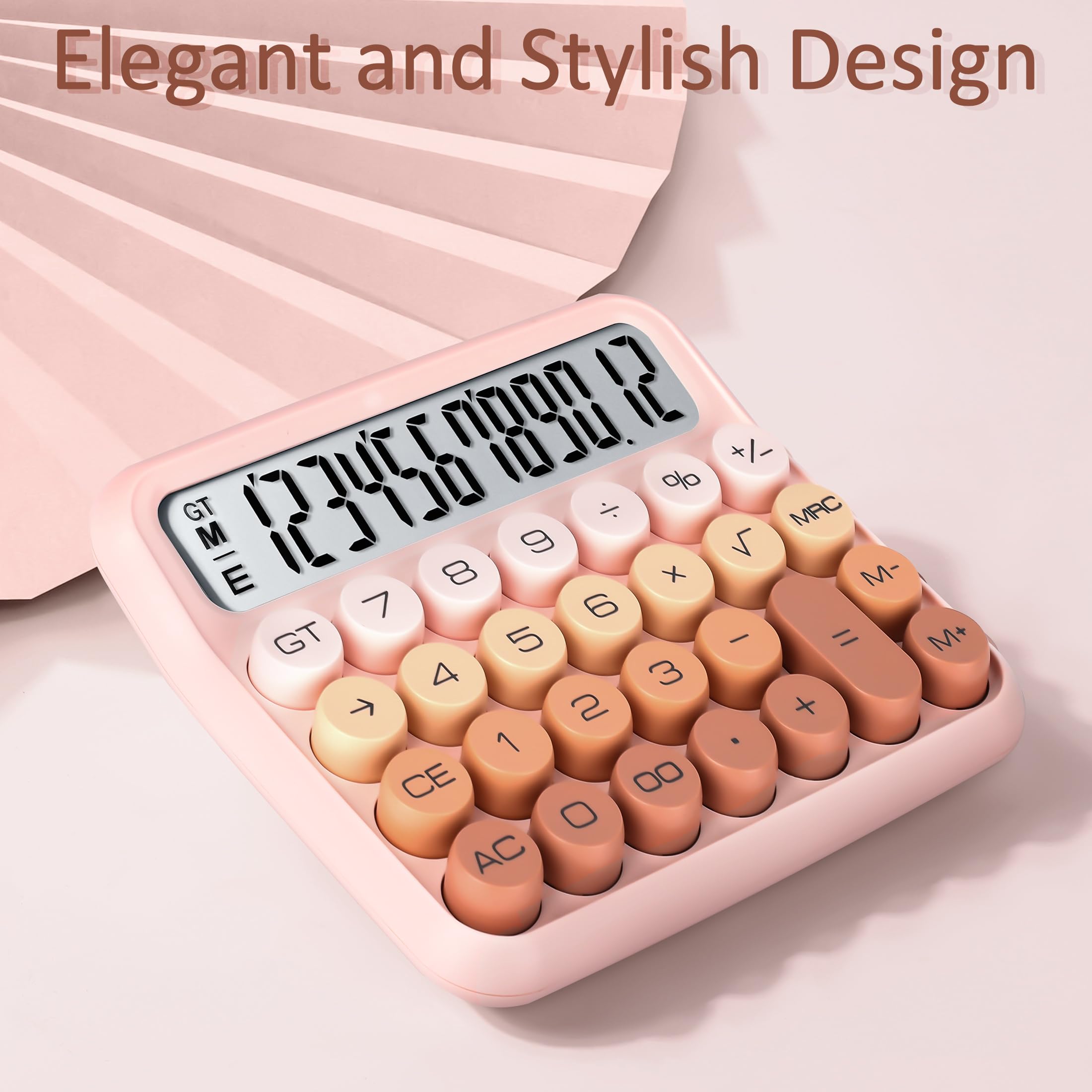 VEWINGL Calculatrice avec interrupteur mécanique, joli grand écran LCD à 12 chiffres et boutons, calculatrice avec grand écran LCD, idéale pour la vie quotidienne et le travail de bureau de base. Avec