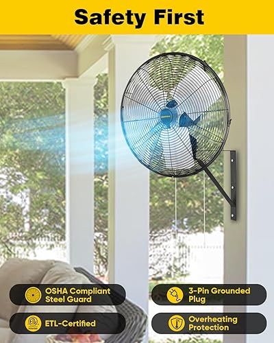 Miniatura 5 de VENTISOL Ventilador oscilante de alta velocidad de 18 pulgadas, 3 velocidades, ventilador de pared de 4,200 CFM, ventilador de pared de oscilación