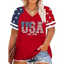 Plus Size Tops American Flag Shirts Womens V Neck Patriotic Tshirt USA Graphic Tee 4th of July T-Shirt
