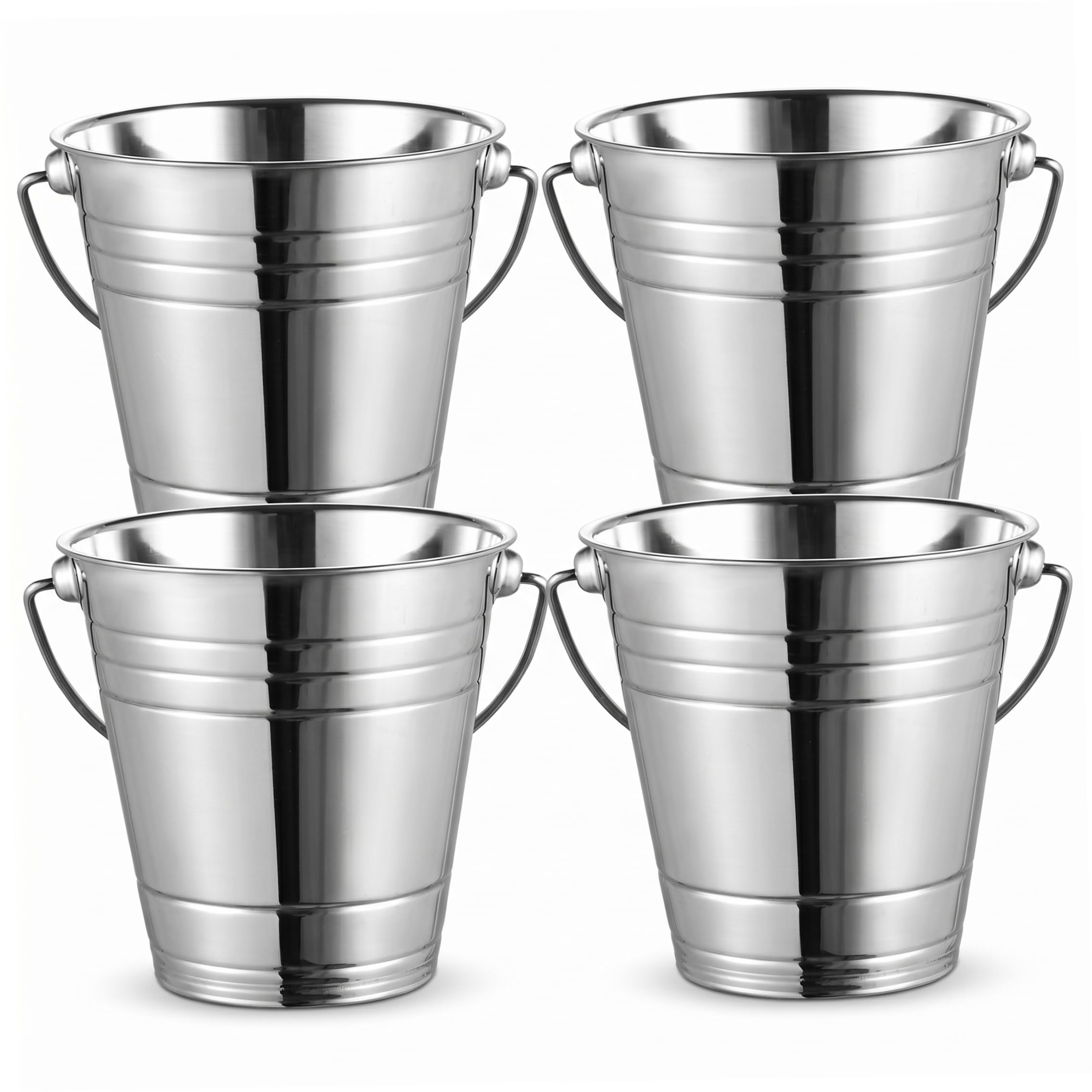 Neptuiby Wine Bucket, 4 Pack Stainless Steel Ice Buckets, Thickened Champagne Wine Buckets with Ergonomic Handles, Stable Base for Parties, Bars, Silver, 3000ml.