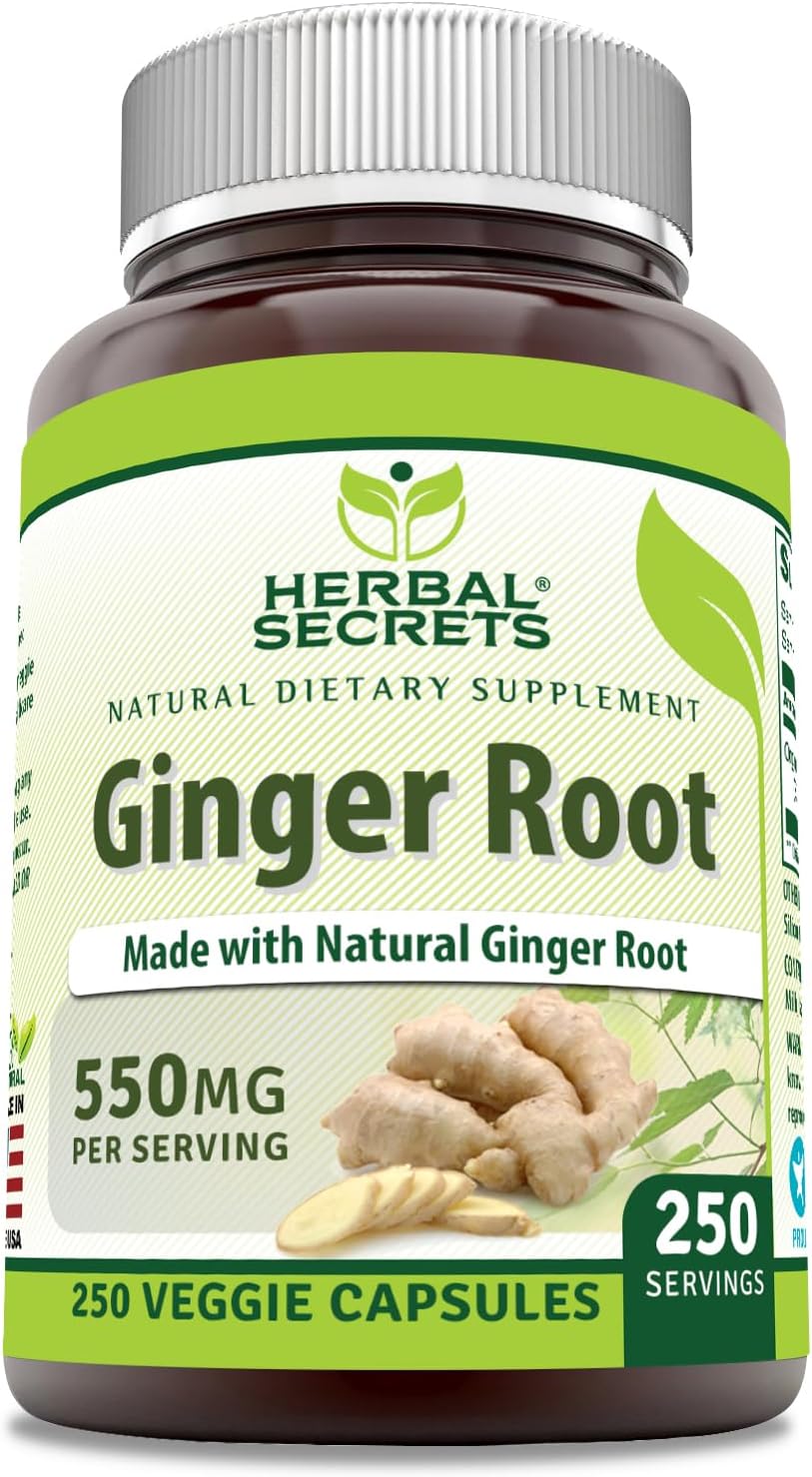Herbal SecretsGinger Root 550 mg Per Serving, 250 Veggie Capsules Supplement | Non-GMO | Gluten Free | Made in USA