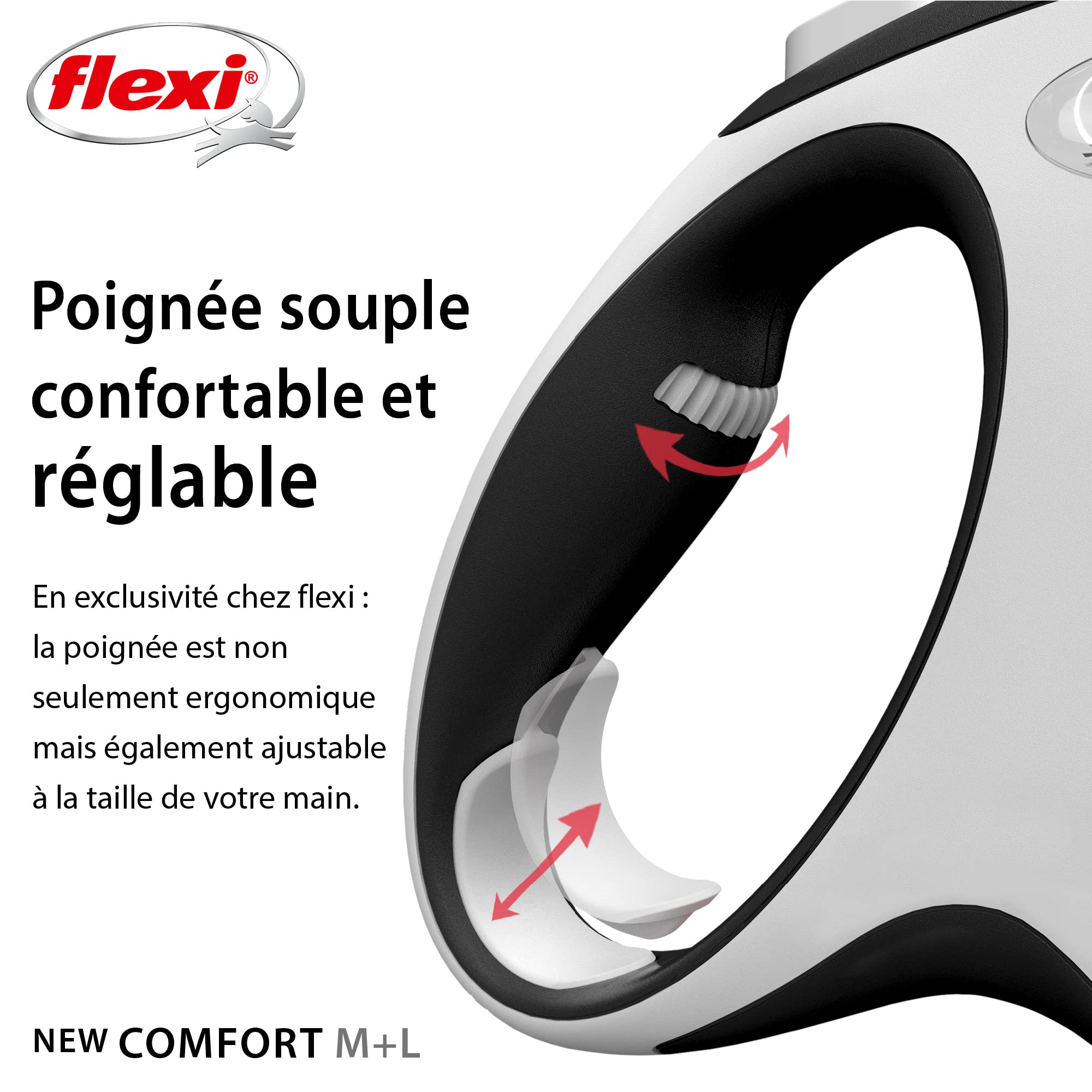 Flexi® Comfort L | Laisse rétractable à Sangle de 8 m pour Chiens jusqu'à 50 kg | Noir | Laisse à Enrouleur pour Chien | Poids : 540 g | Dimensions : 13,9 x 21,3 cm