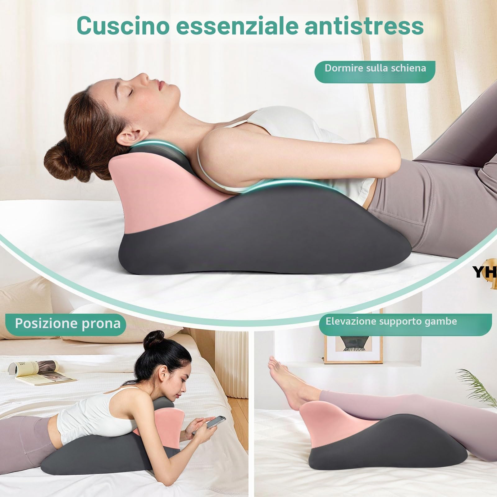 Cuscino a Cuneo in Memory Foam per Posizione Prona, Cuscino da Lettura per Testata del Letto, Cuscino da Letto per Sedersi, Sollievo dal Dolore alla Schiena, Collo e Gambe, Ideale per Coppie 58cmx38cm