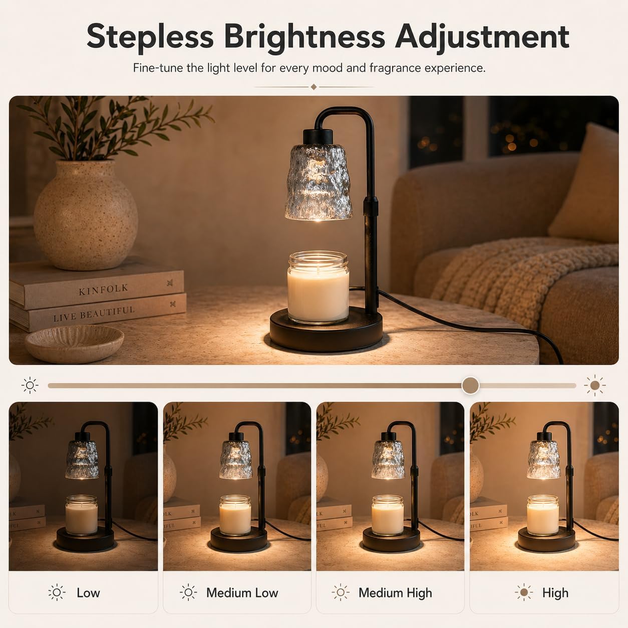Black Candle Warmer Lamp with Timer, Dimmable Adjustable Candle Warmer for Jar Candles, Height Adjustable Modern Wax Melts Warmer, Birthday Gifts for Women Mom, Home Living Bedroom Farmhouse Decor image 4